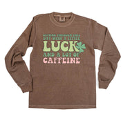 Getting Through This Day With A Little Luck And A Lot Of Caffeine - Long Sleeve Comfort Colors Tee Little Mama Shirt Shop