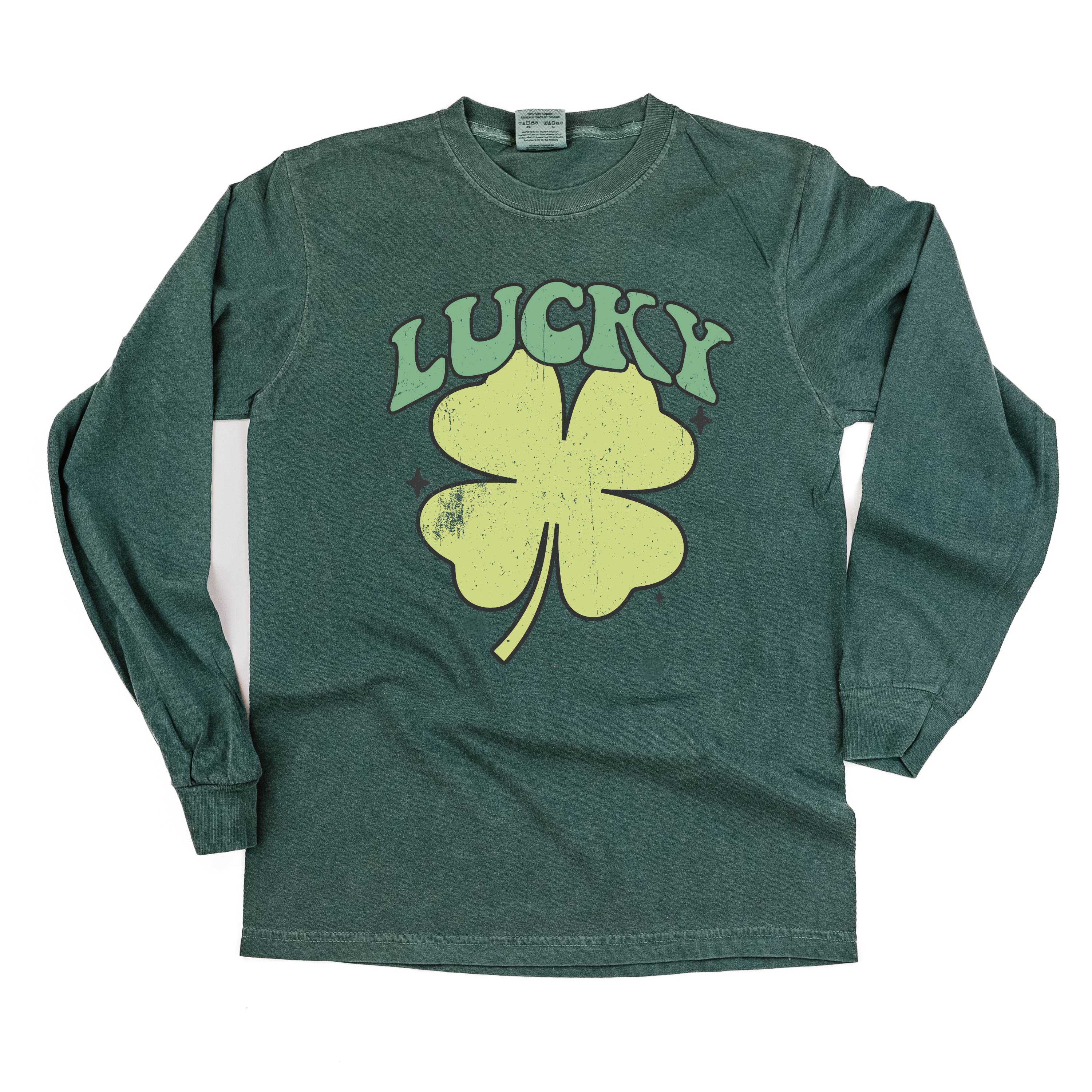 Green Oversized Lucky Shamrock - Long Sleeve Comfort Colors Tee Little Mama Shirt Shop