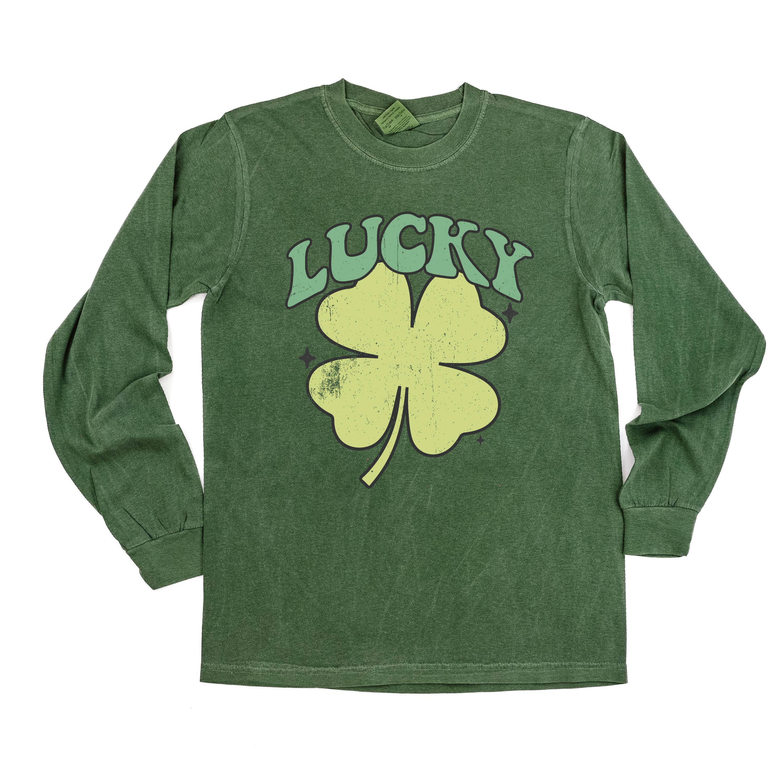 Green Oversized Lucky Shamrock - Long Sleeve Comfort Colors Tee Little Mama Shirt Shop