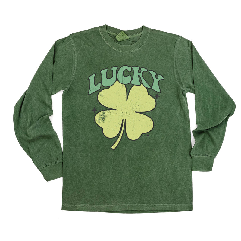 Green Oversized Lucky Shamrock - LONG SLEEVE COMFORT COLORS TEE