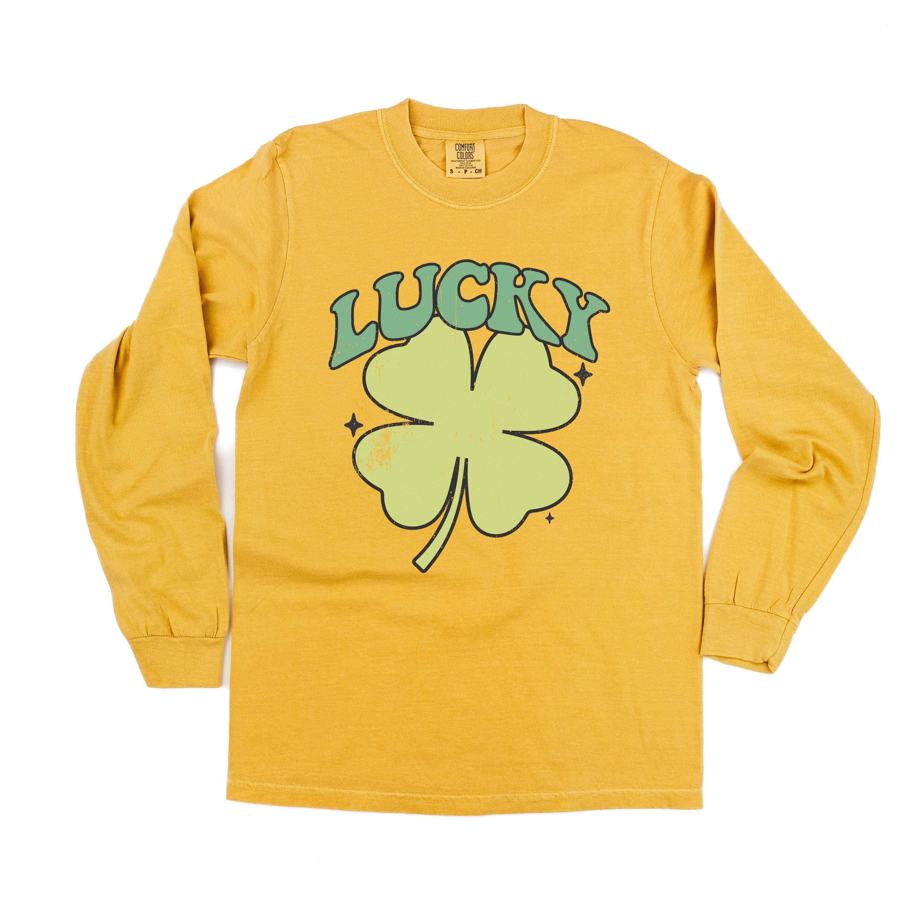 Green Oversized Lucky Shamrock - Long Sleeve Comfort Colors Tee Little Mama Shirt Shop