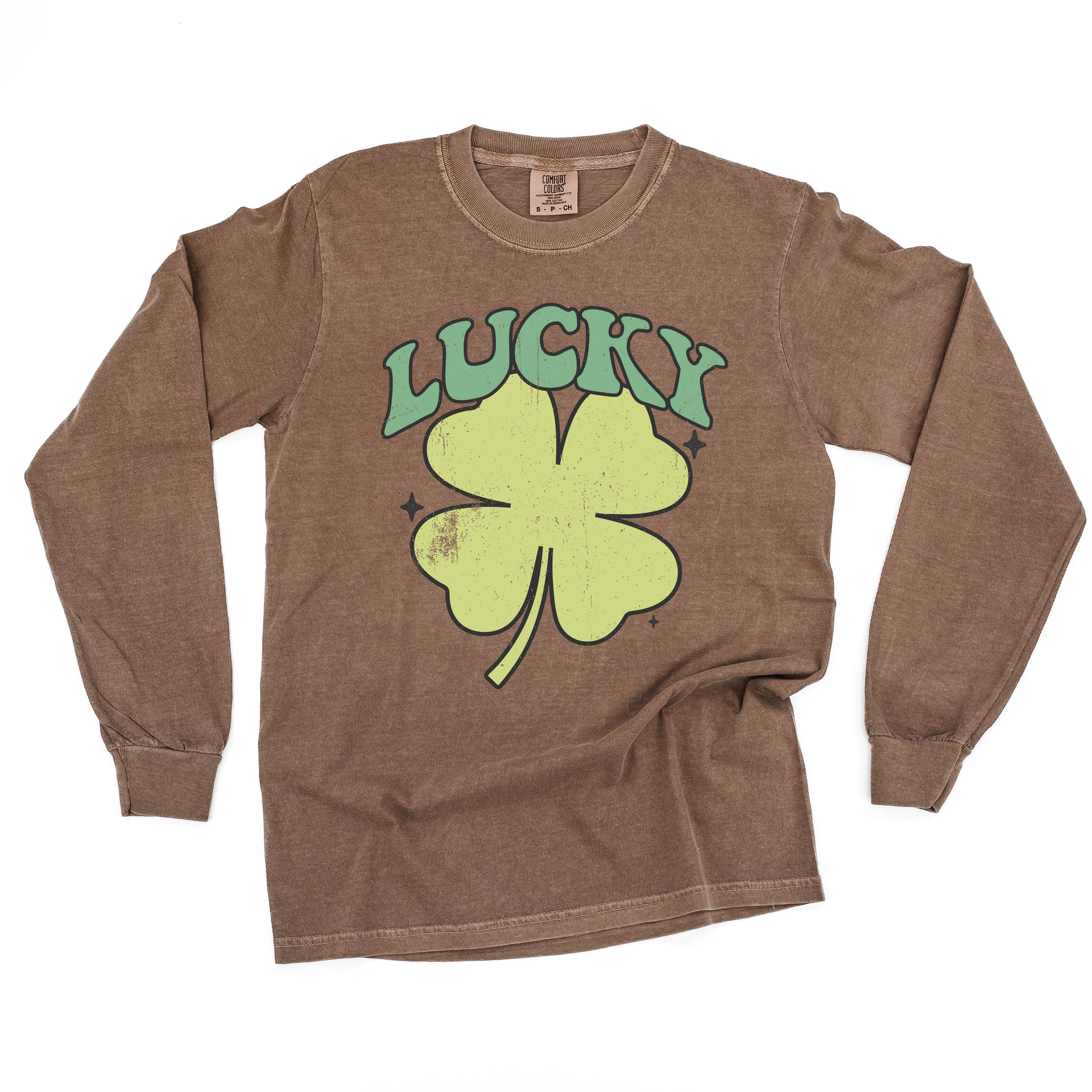 Green Oversized Lucky Shamrock - Long Sleeve Comfort Colors Tee Little Mama Shirt Shop