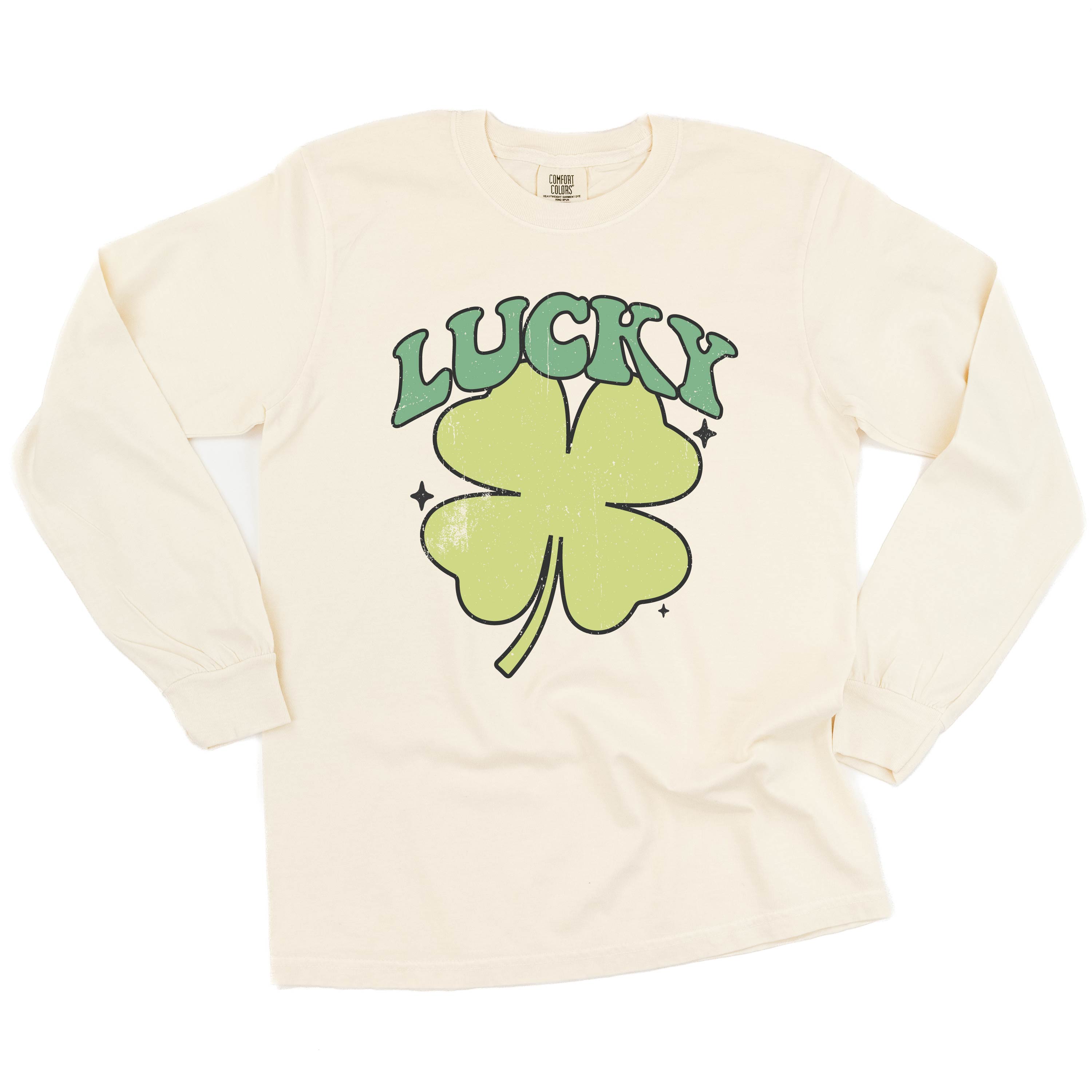 Green Oversized Lucky Shamrock - Long Sleeve Comfort Colors Tee Little Mama Shirt Shop