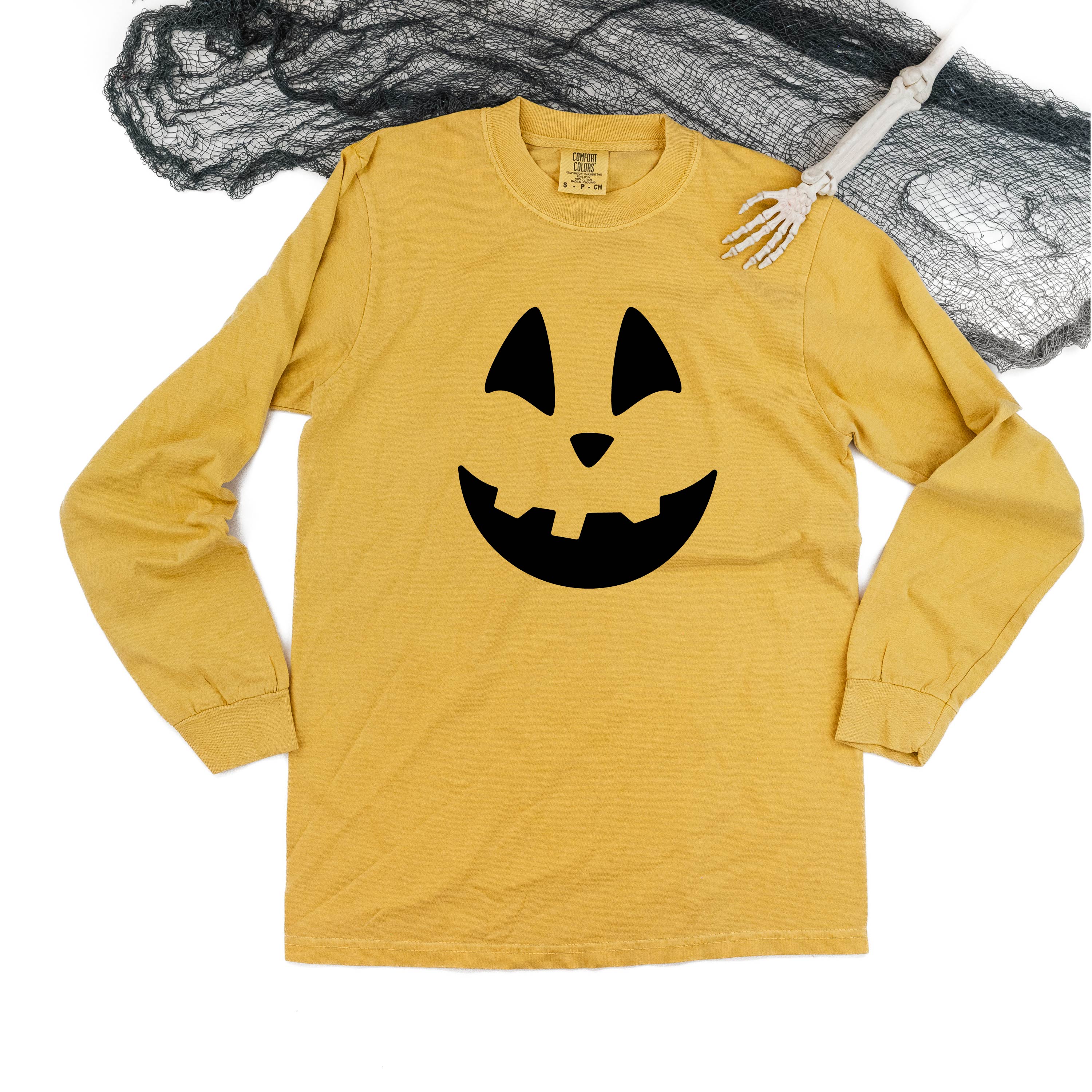 Happy Jack-o'-lantern Face - Long Sleeve Comfort Colors Tee Little Mama Shirt Shop