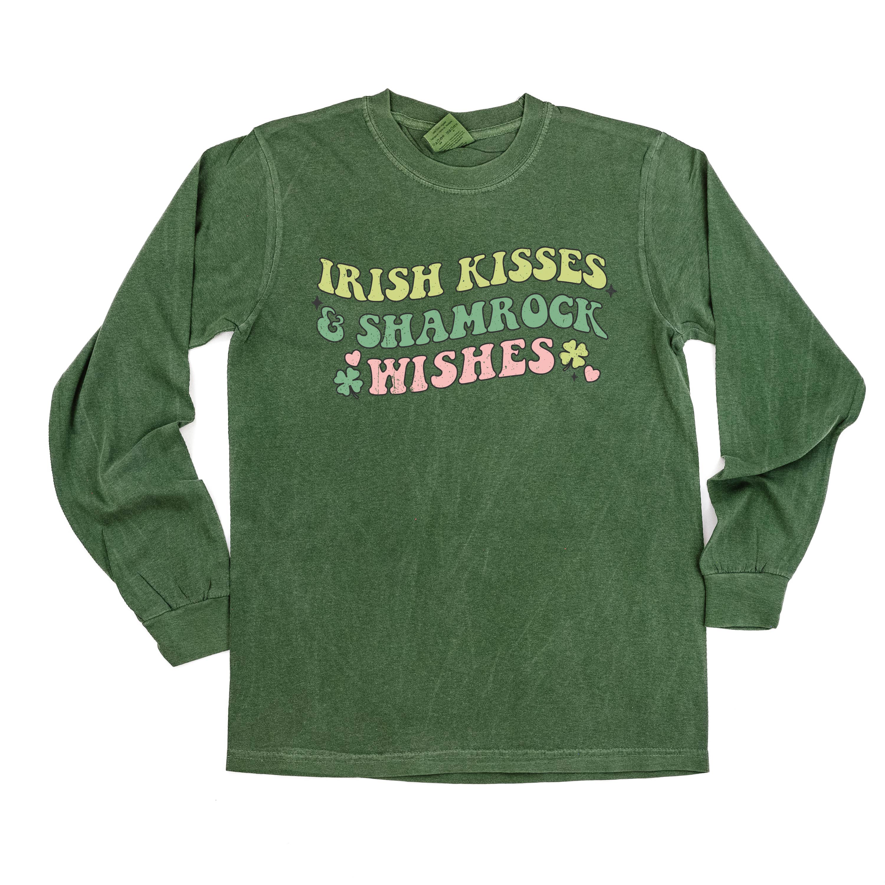 Irish Kisses & Shamrock Wishes - LONG SLEEVE Comfort Colors Tee Little Mama Shirt Shop