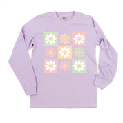 3x3 Checker Board Flowers - Long Sleeve Comfort Colors Tee Little Mama Shirt Shop