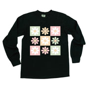 3x3 Checker Board Flowers - Long Sleeve Comfort Colors Tee Little Mama Shirt Shop