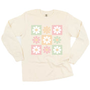 3x3 Checker Board Flowers - Long Sleeve Comfort Colors Tee Little Mama Shirt Shop