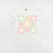 3x3 Checker Board Flowers - Long Sleeve Comfort Colors Tee Little Mama Shirt Shop