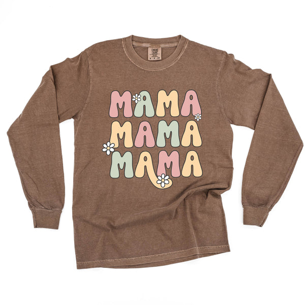 MAMA x3 with Daisies - LONG SLEEVE COMFORT COLORS TEE