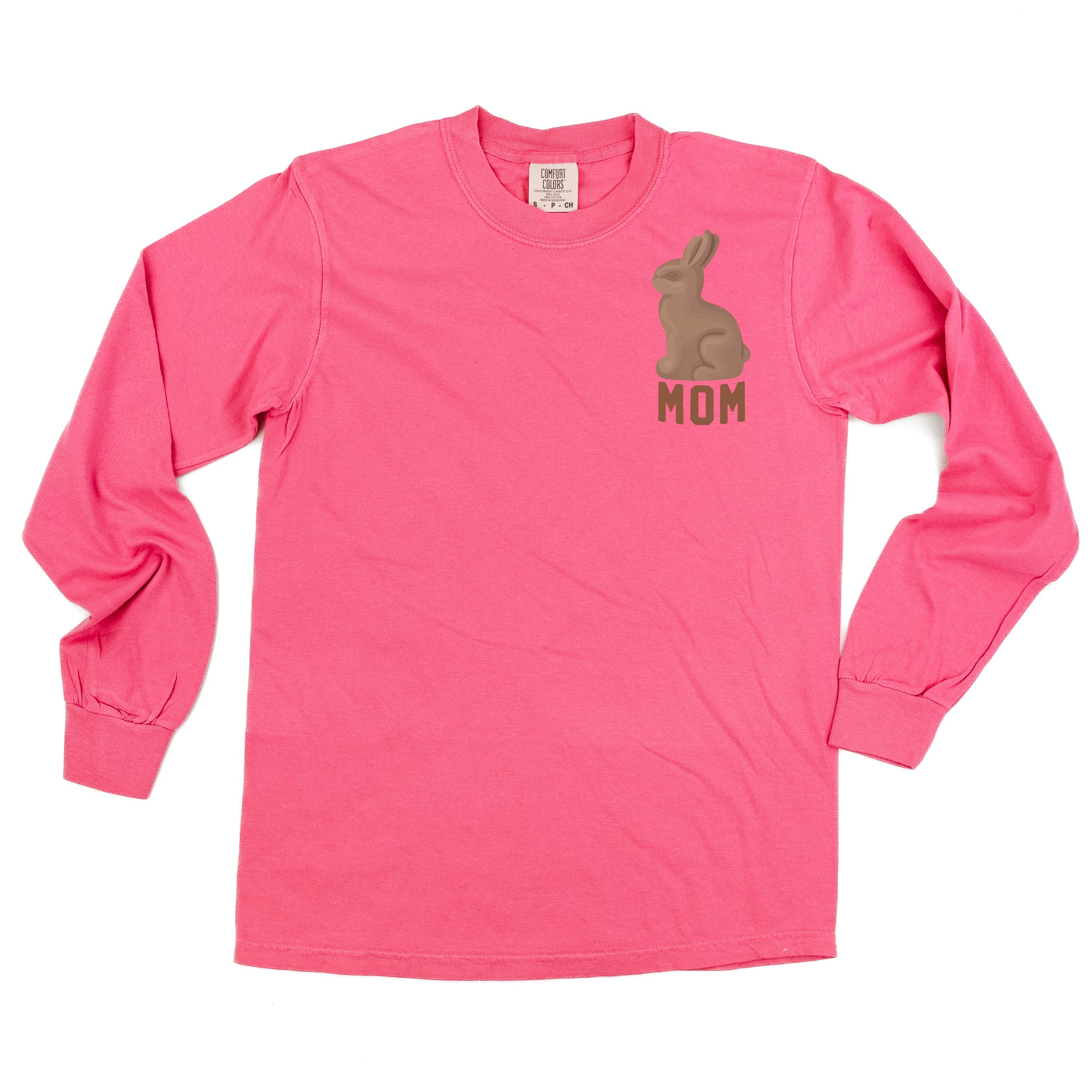 Mom - Chocolate Bunny (pocket) - LONG SLEEVE Comfort Colors Tee Little Mama Shirt Shop