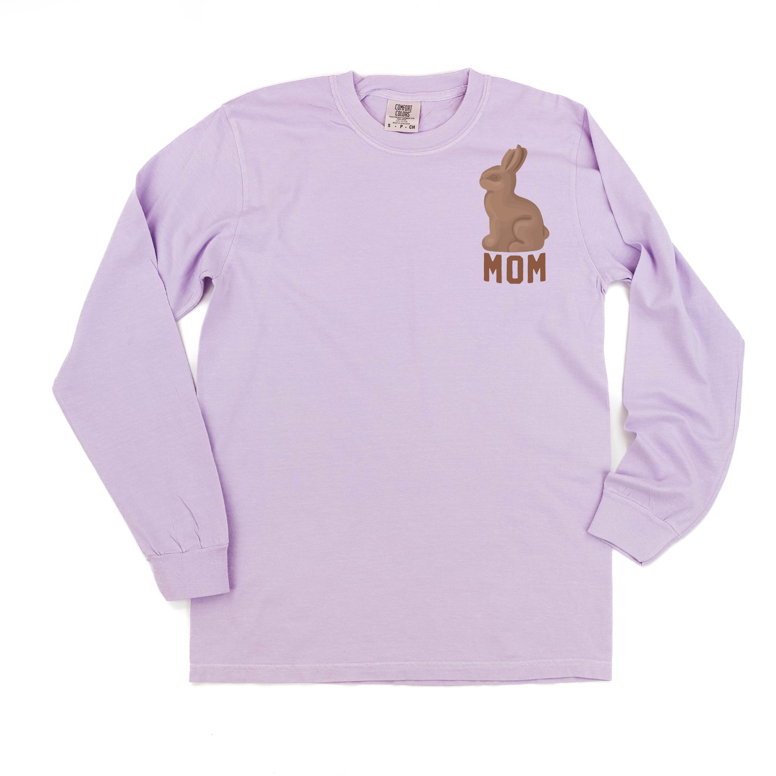 Mom - Chocolate Bunny (pocket) - LONG SLEEVE Comfort Colors Tee Little Mama Shirt Shop