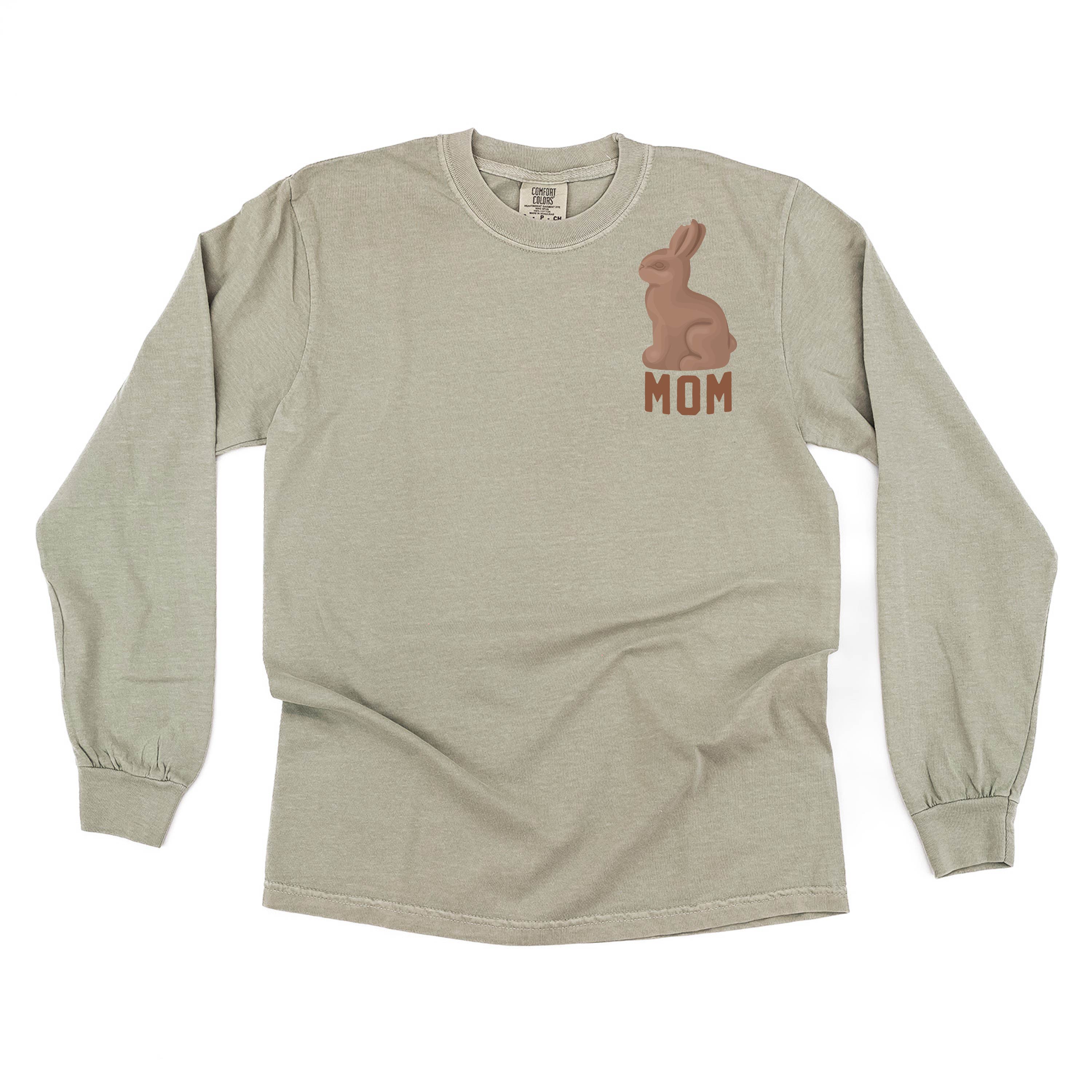 Mom - Chocolate Bunny (pocket) - LONG SLEEVE Comfort Colors Tee Little Mama Shirt Shop