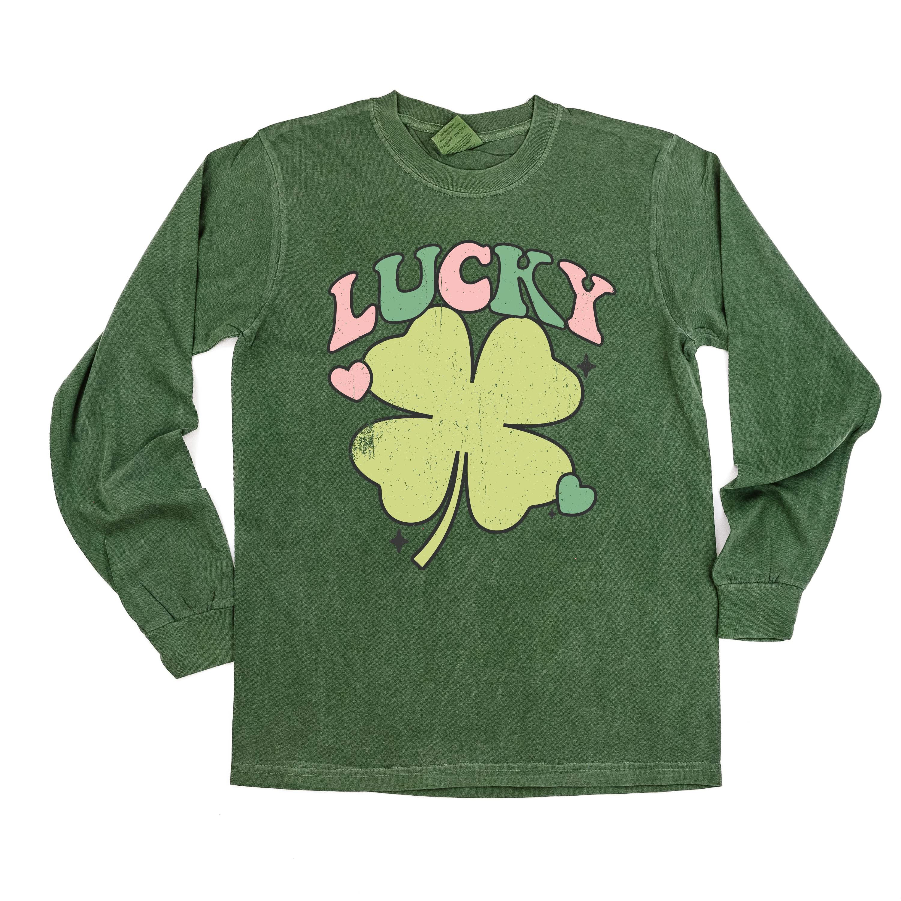 Green Oversized Lucky Shamrock - Long Sleeve Comfort Colors Tee Little Mama Shirt Shop