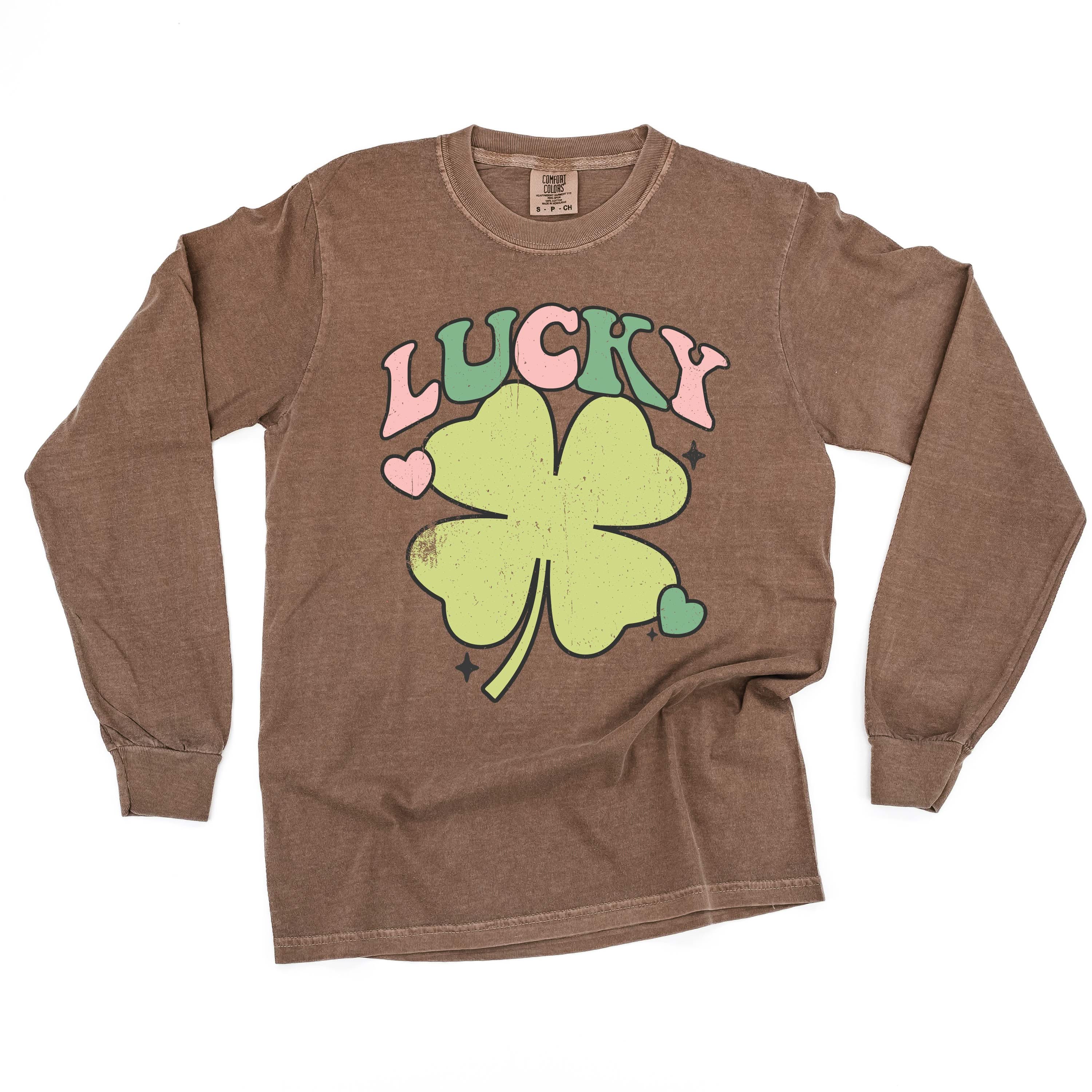 Green Oversized Lucky Shamrock - Long Sleeve Comfort Colors Tee Little Mama Shirt Shop