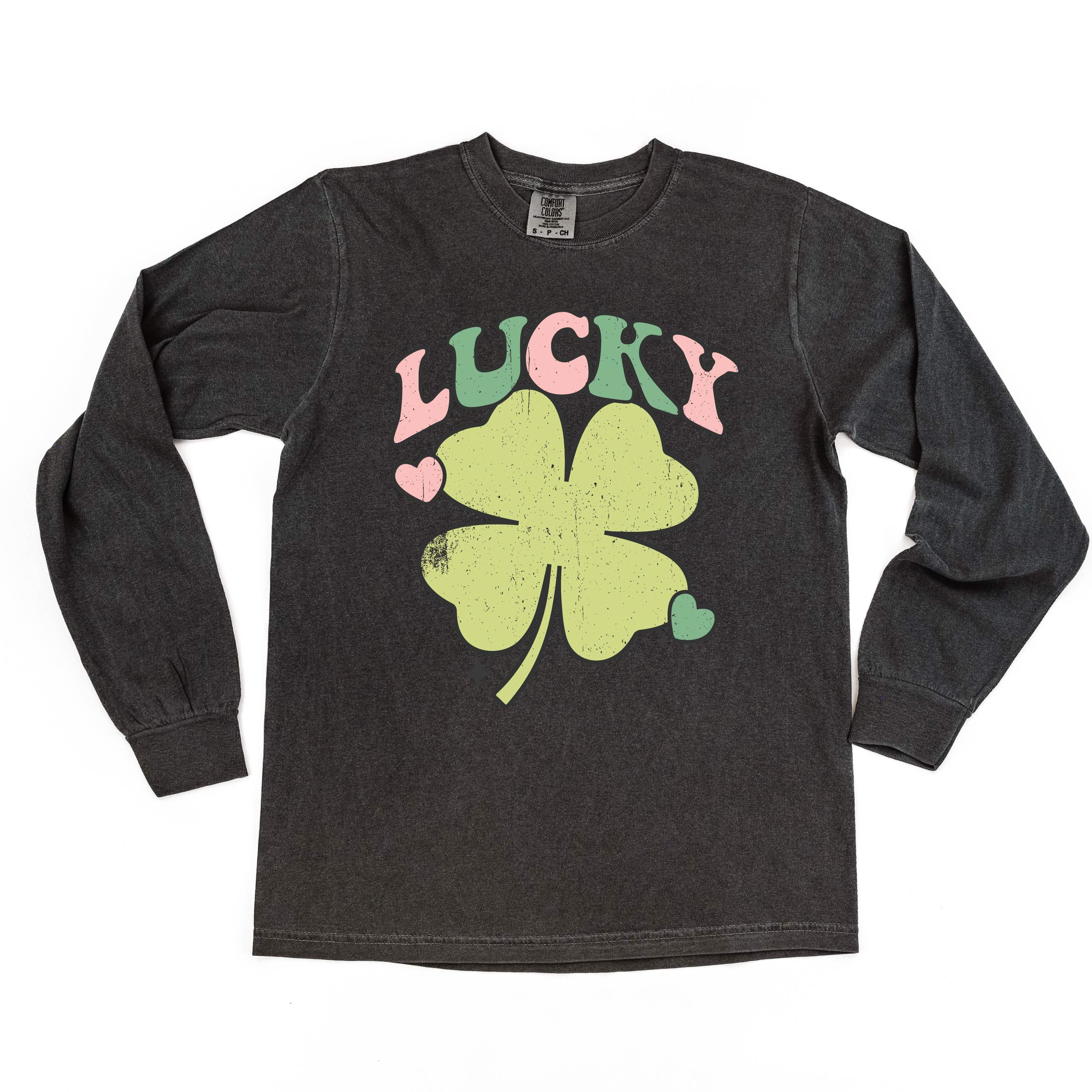 Green Oversized Lucky Shamrock - Long Sleeve Comfort Colors Tee Little Mama Shirt Shop
