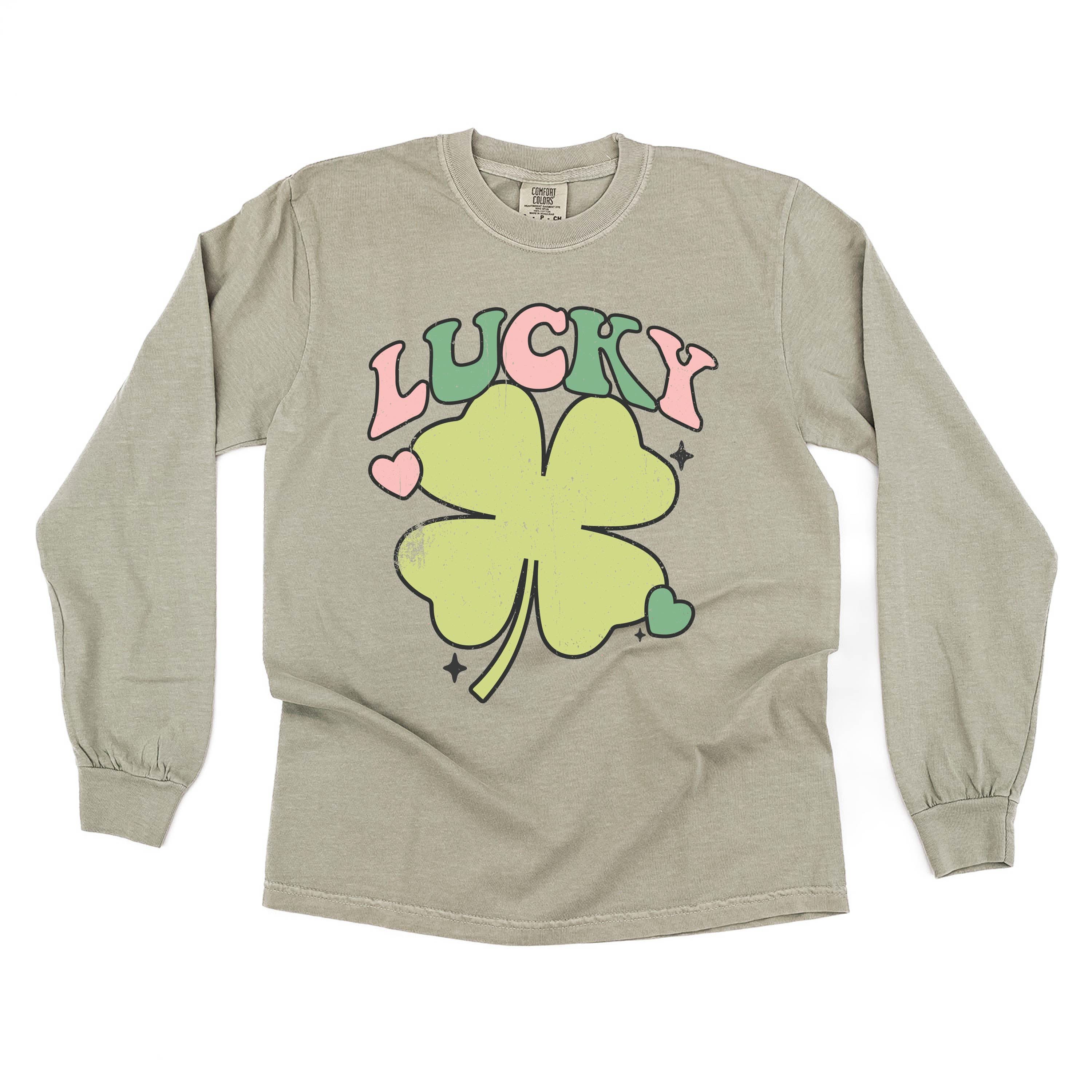 Green Oversized Lucky Shamrock - Long Sleeve Comfort Colors Tee Little Mama Shirt Shop