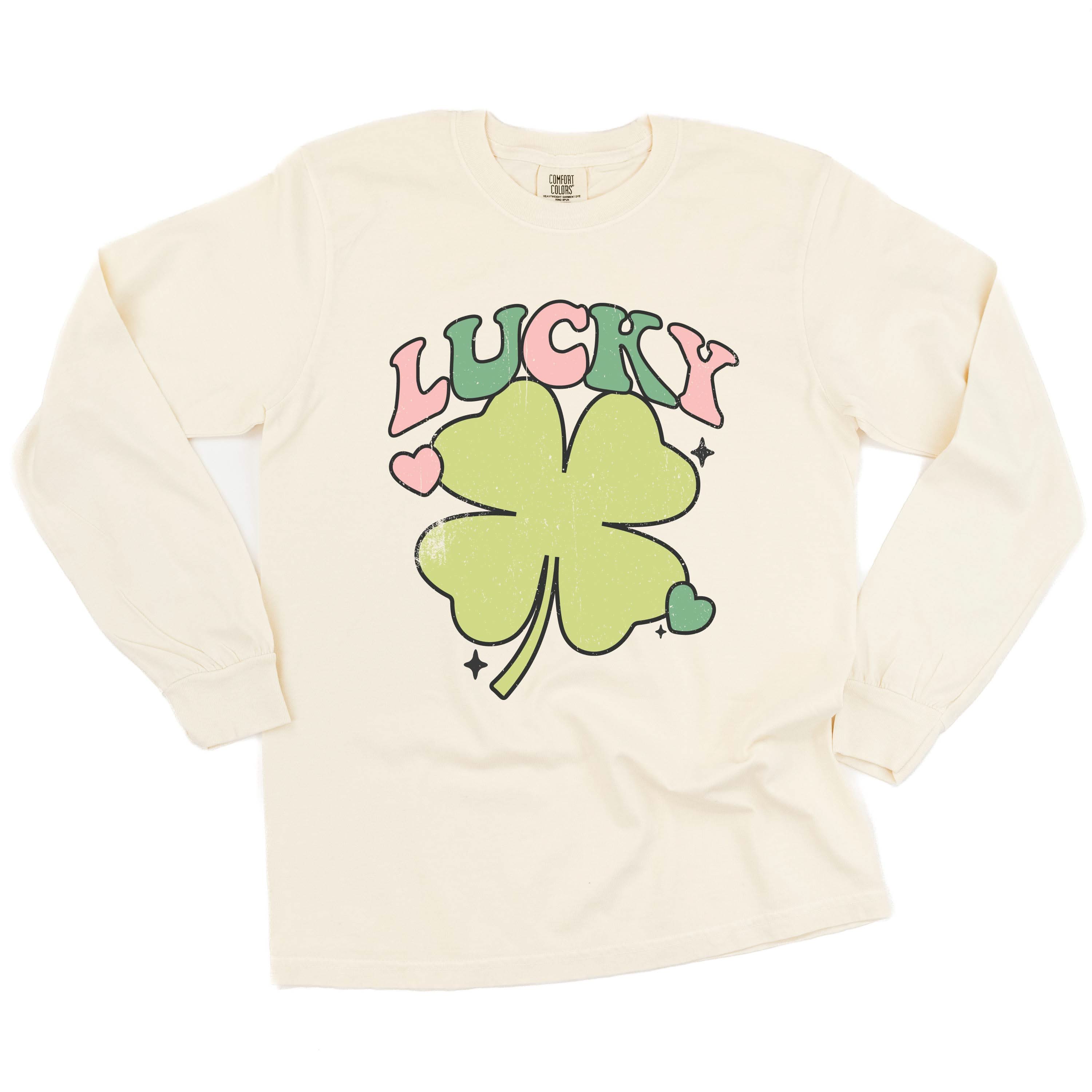 Green Oversized Lucky Shamrock - Long Sleeve Comfort Colors Tee Little Mama Shirt Shop