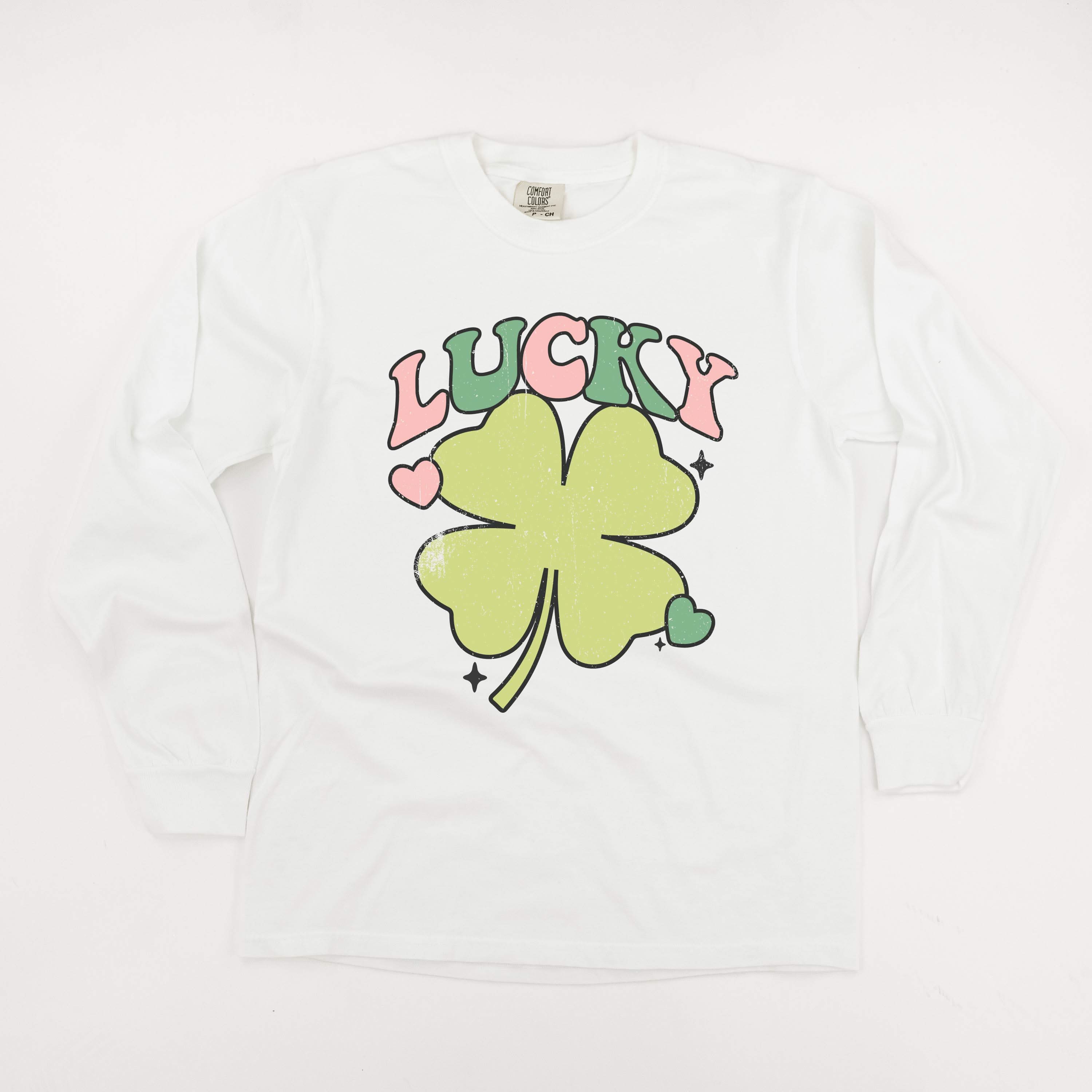 Green Oversized Lucky Shamrock - Long Sleeve Comfort Colors Tee Little Mama Shirt Shop