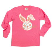 Pink Checkered Bunny - LONG SLEEVE Comfort Colors Tee Little Mama Shirt Shop