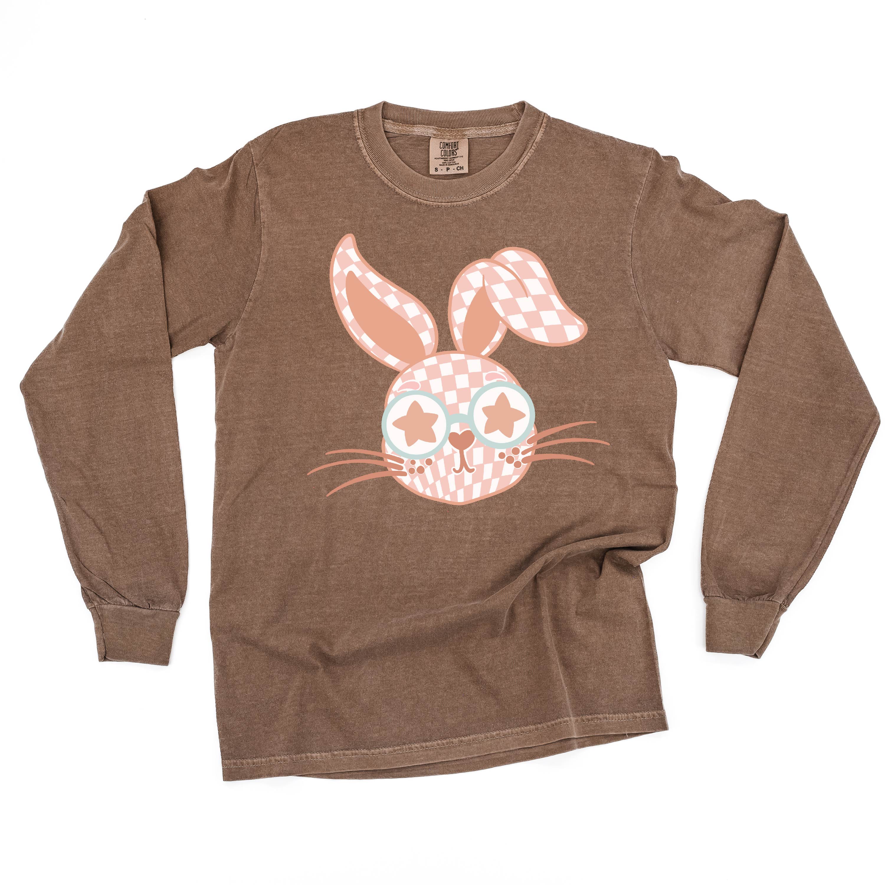 Pink Checkered Bunny - LONG SLEEVE Comfort Colors Tee Little Mama Shirt Shop