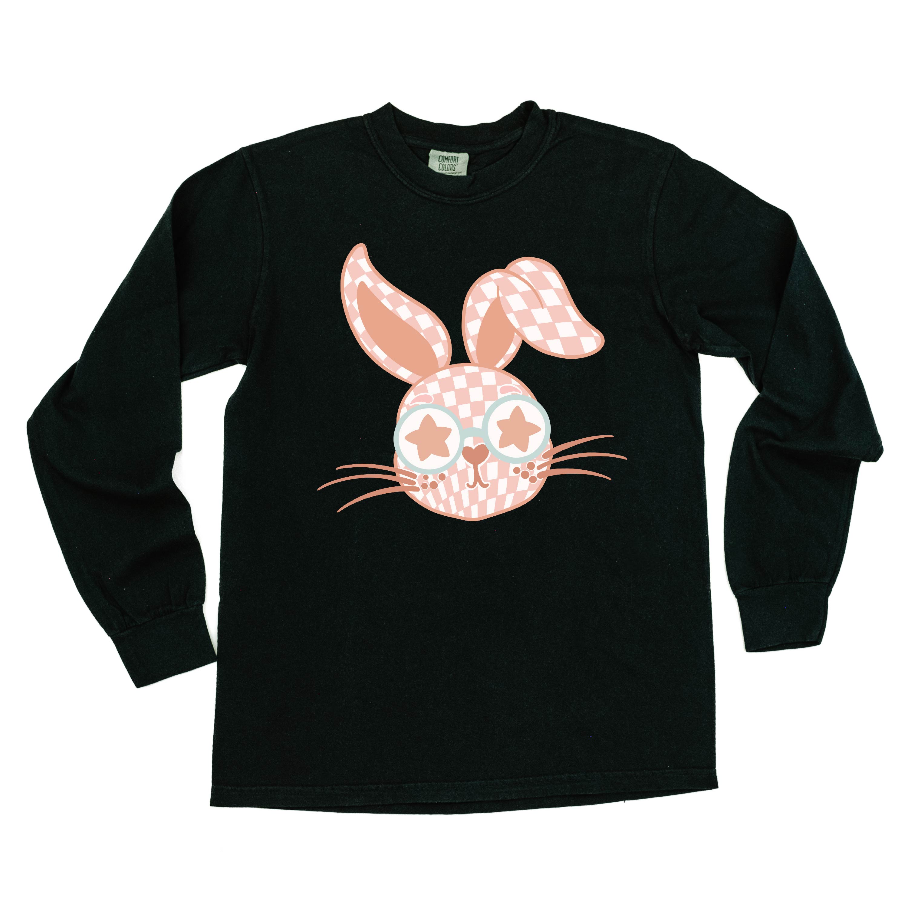 Pink Checkered Bunny - LONG SLEEVE Comfort Colors Tee Little Mama Shirt Shop