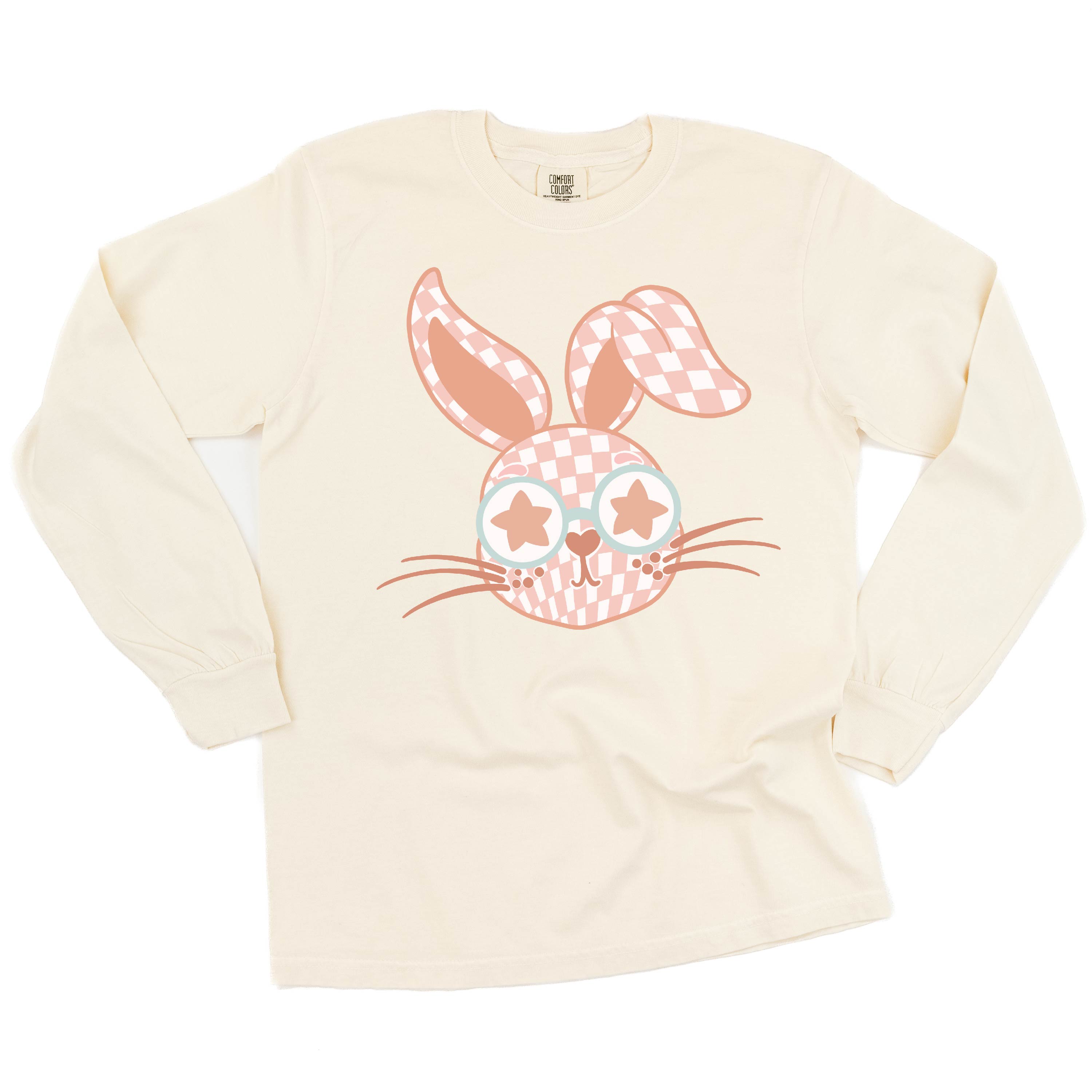 Pink Checkered Bunny - LONG SLEEVE Comfort Colors Tee Little Mama Shirt Shop
