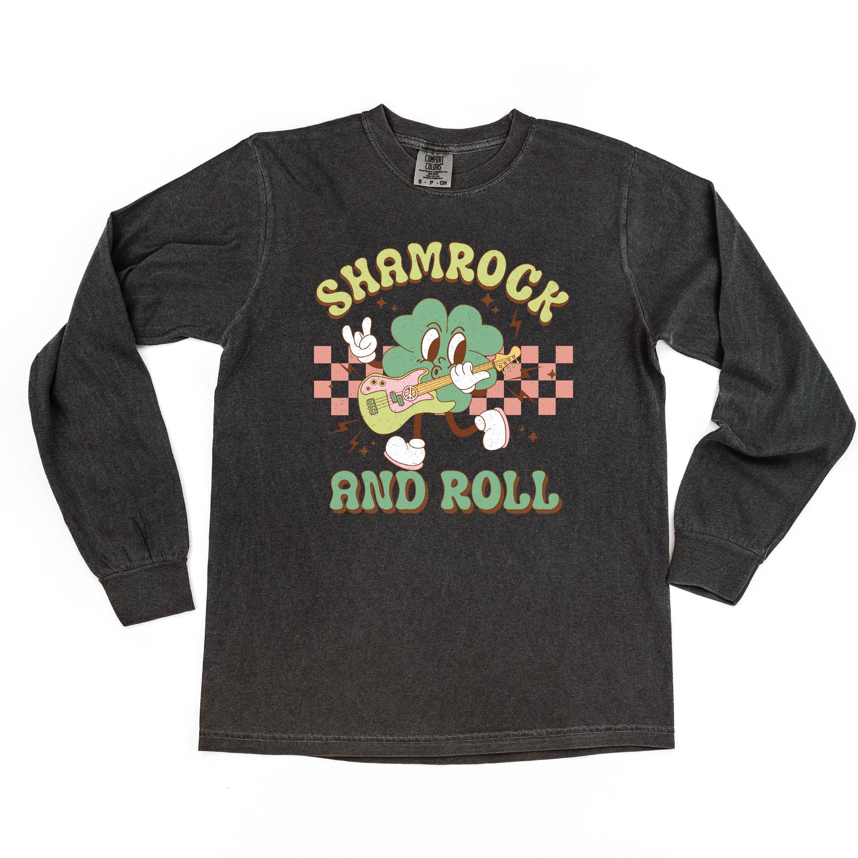 Rock N Roll Shamrock - LONG SLEEVE Comfort Colors Tee Little Mama Shirt Shop