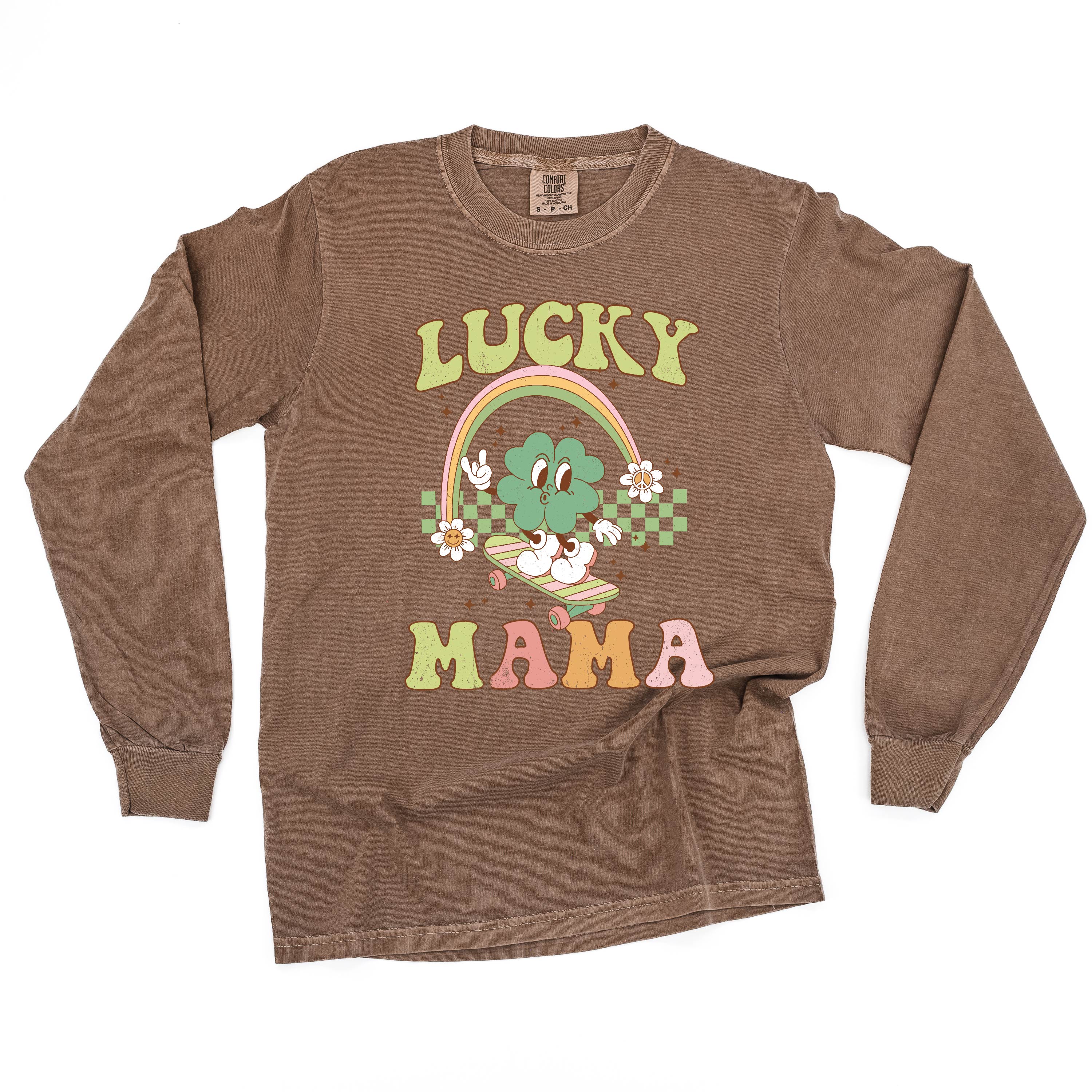Skateboard - Lucky Mama - LONG SLEEVE Comfort Colors Tee Little Mama Shirt Shop