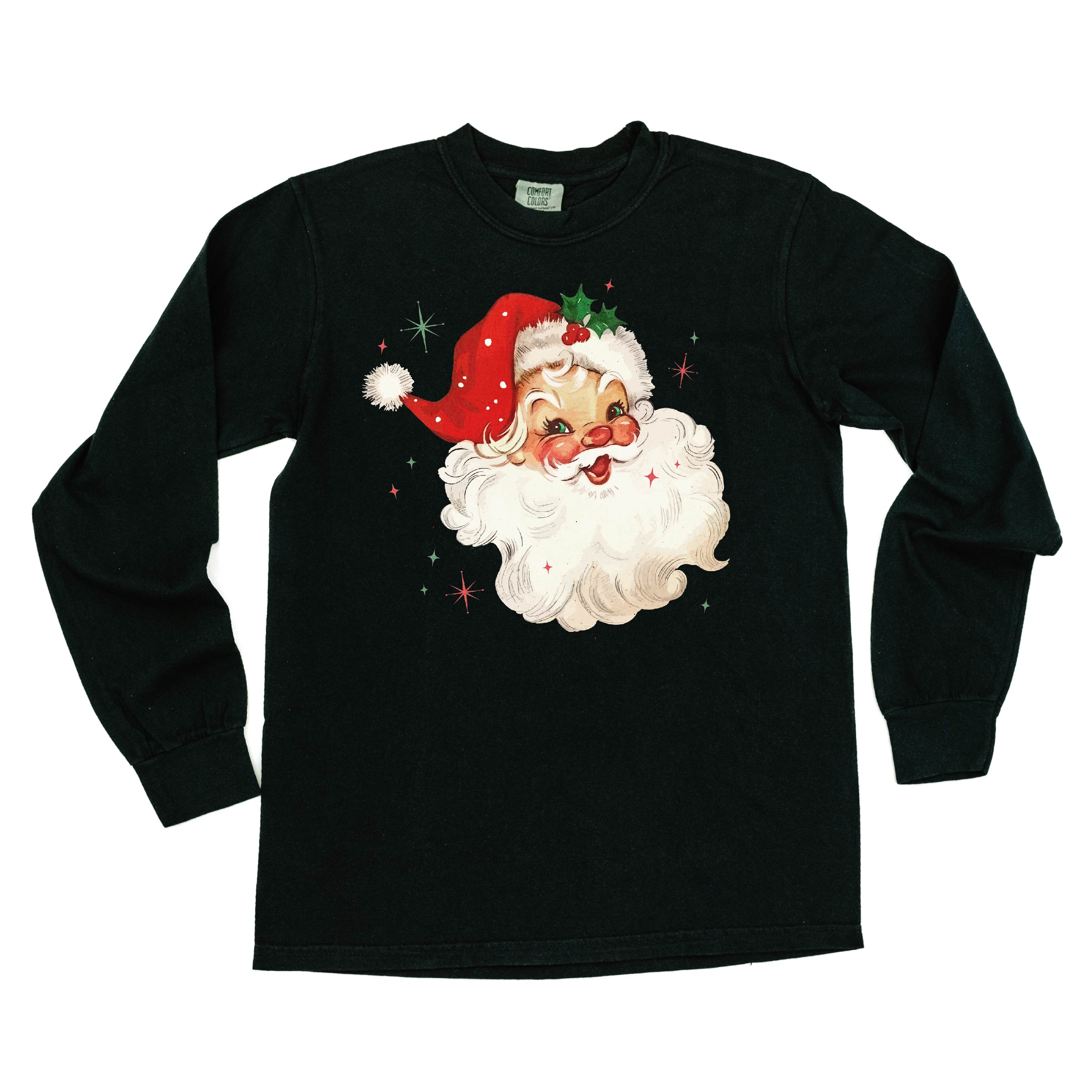Watercolor Santa - LONG SLEEVE Comfort Colors Tee Little Mama Shirt Shop