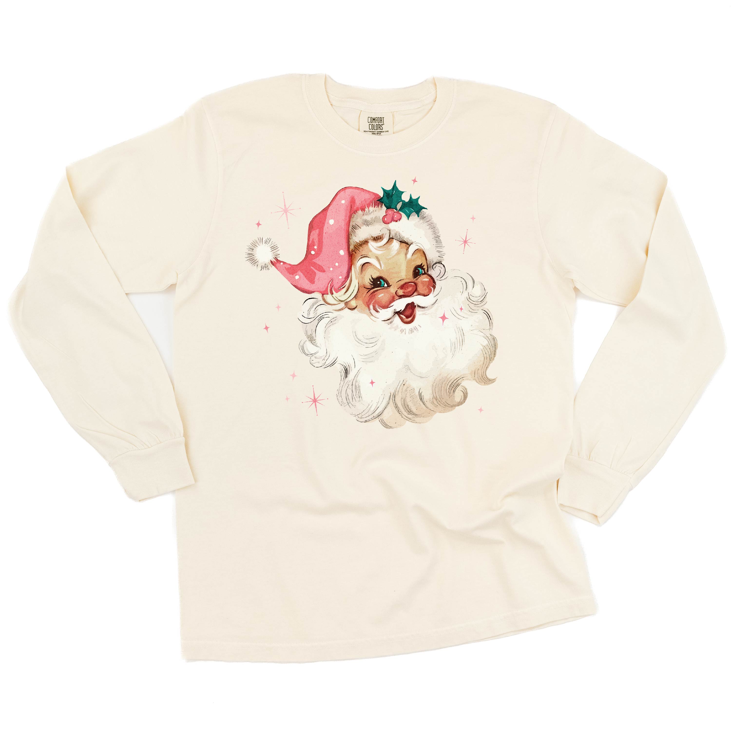 Watercolor Santa - LONG SLEEVE Comfort Colors Tee Little Mama Shirt Shop