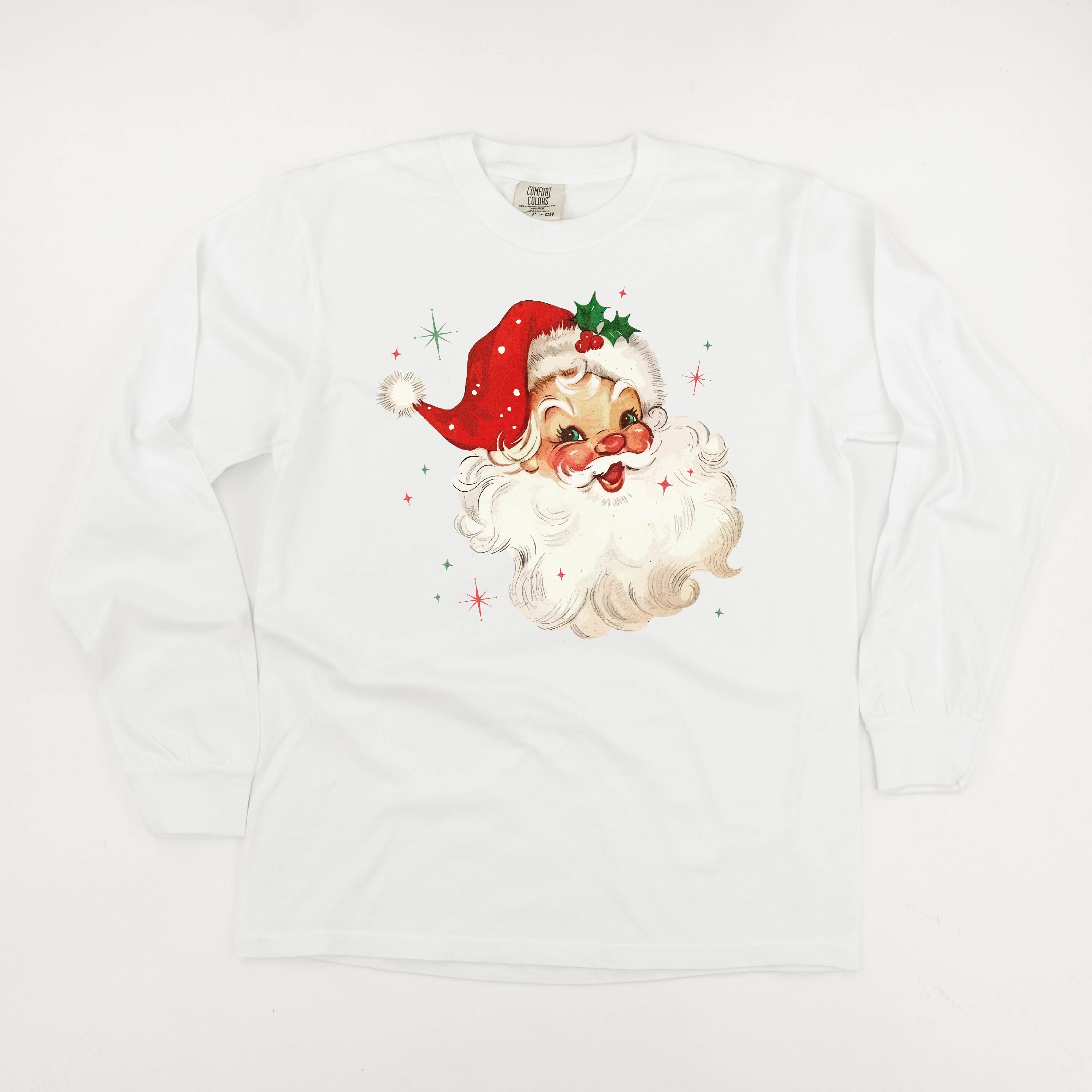 Watercolor Santa - LONG SLEEVE Comfort Colors Tee Little Mama Shirt Shop