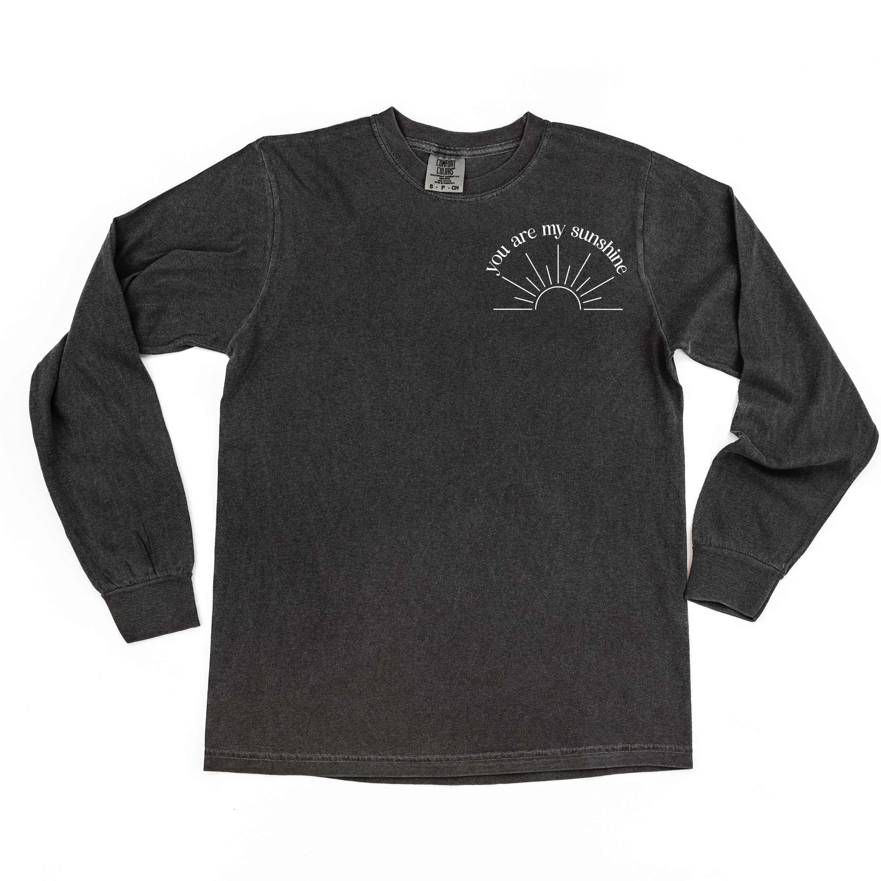 You Are My Sunshine Pocket Design w/ Full Sun on Back - LONG SLEEVE COMFORT COLORS TEE Little Mama Shirt Shop