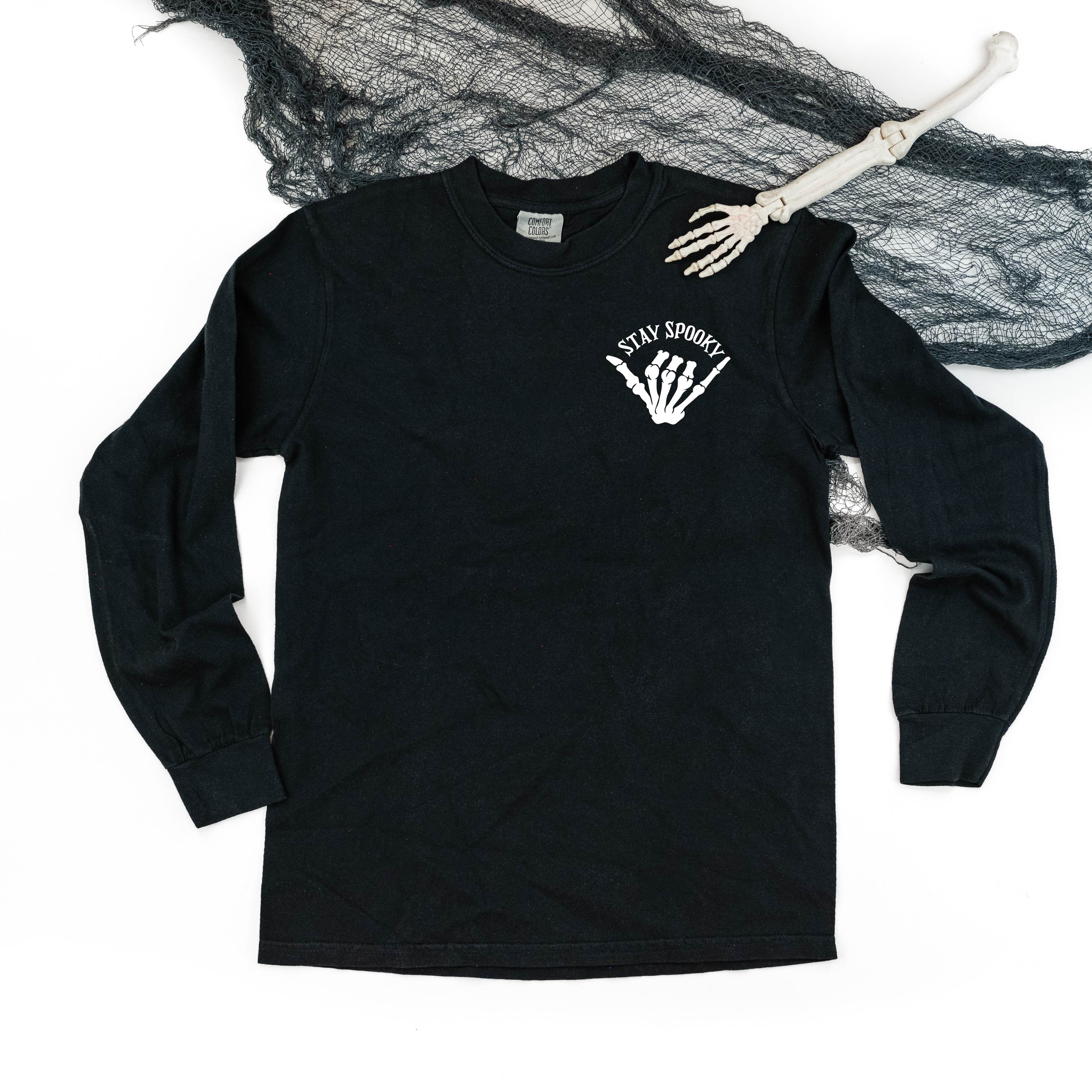 Stay Spooky Skelly Hand - Long Sleeve Comfort Colors Tee Little Mama Shirt Shop