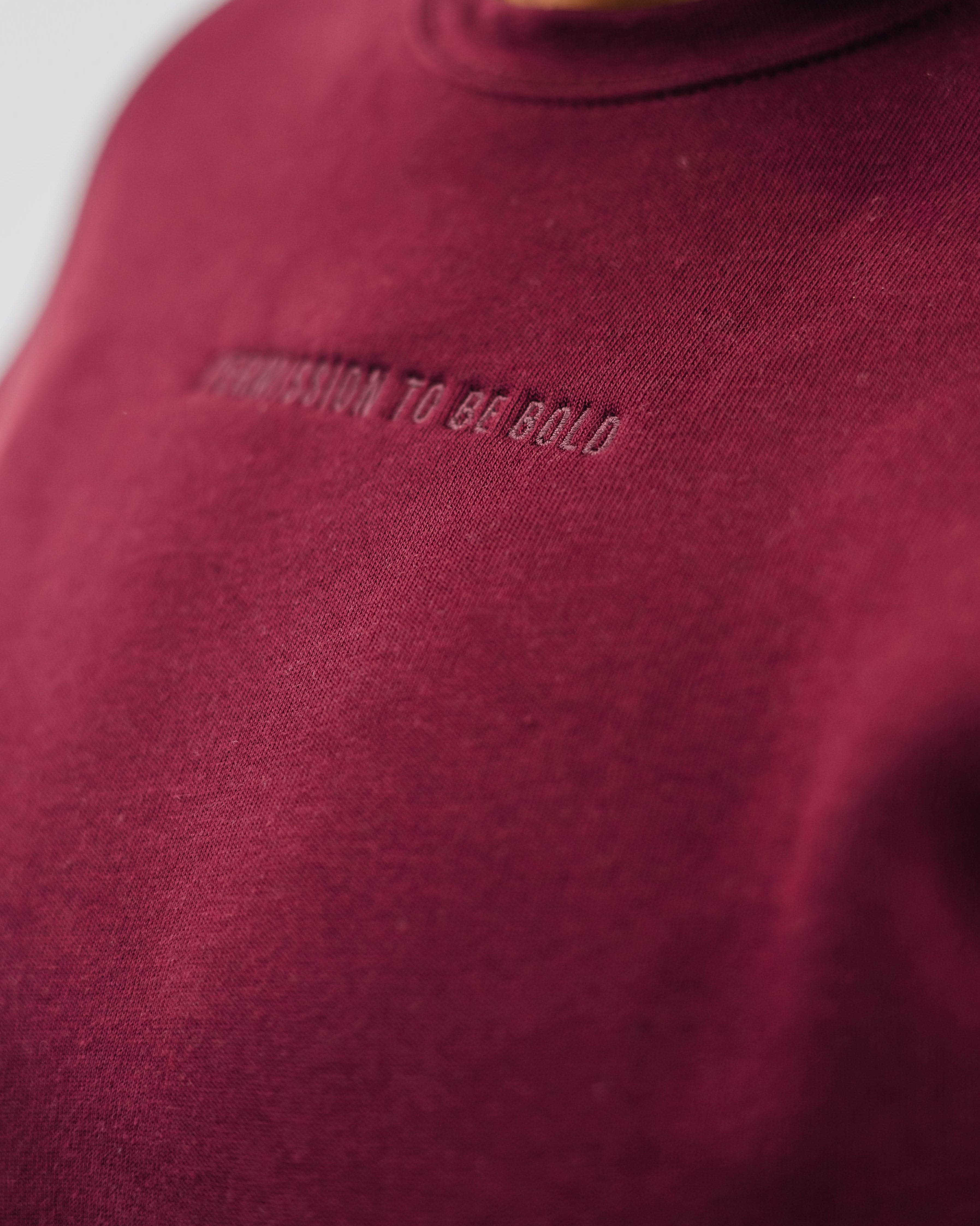 Maroon crewneck with "Permission To Be Bold" on chest, shown on model - Little Mama Shirt Shop