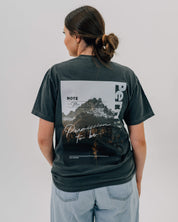 Pepper comfort colors tee with permission to be mountain graphic on back, seen on model - Little Mama Shirt Shop