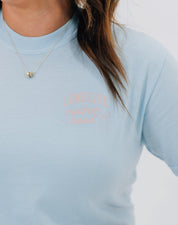 Adult tee in chambray with "long live" design on front chest, shown on model - Little Mama Shirt Shop