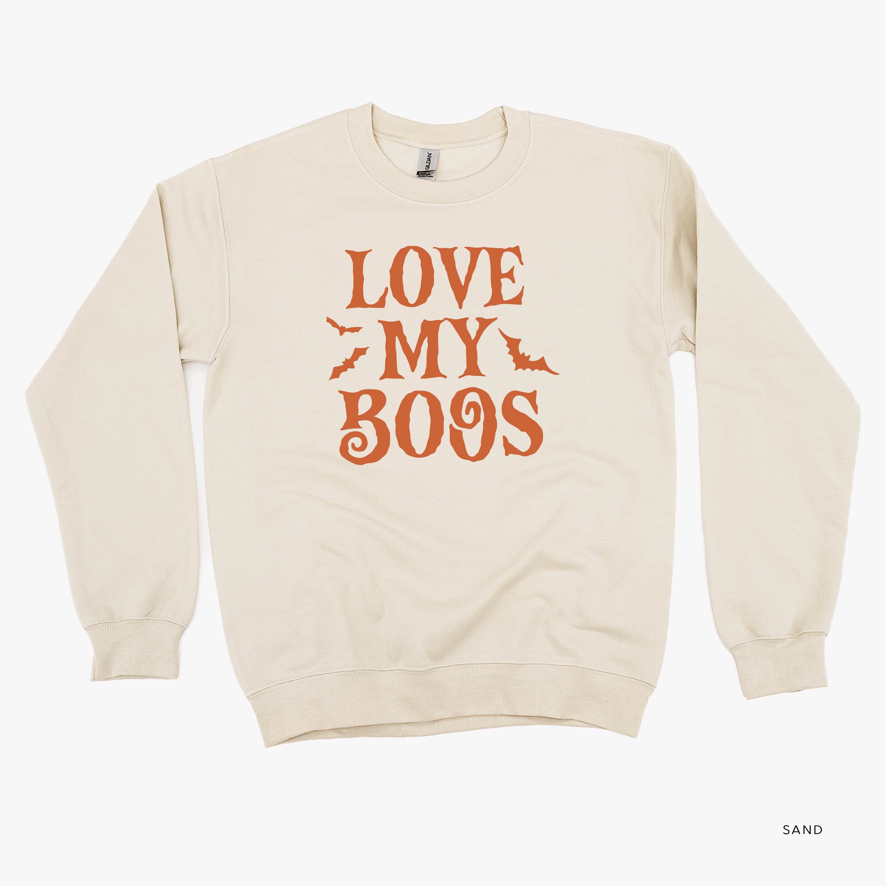 LOVE MY BOOS - Plural - (Bats) - Basic Fleece Crewneck Little Mama Shirt Shop LLC