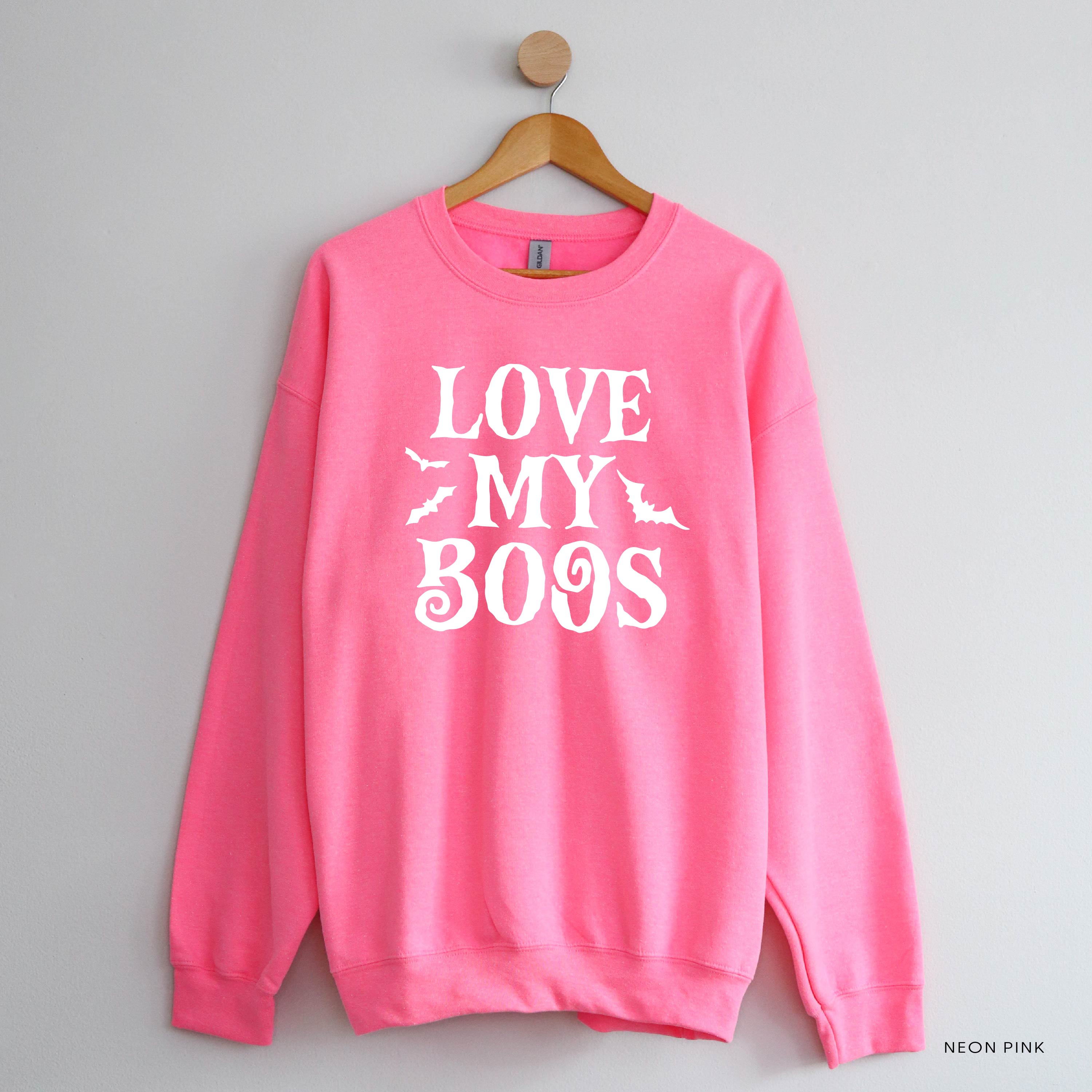LOVE MY BOOS - Plural - (Bats) - Basic Fleece Crewneck Little Mama Shirt Shop LLC
