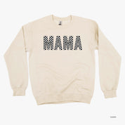 Block Font Checkers - MAMA - BASIC FLEECE CREWNECK Little Mama Shirt Shop LLC