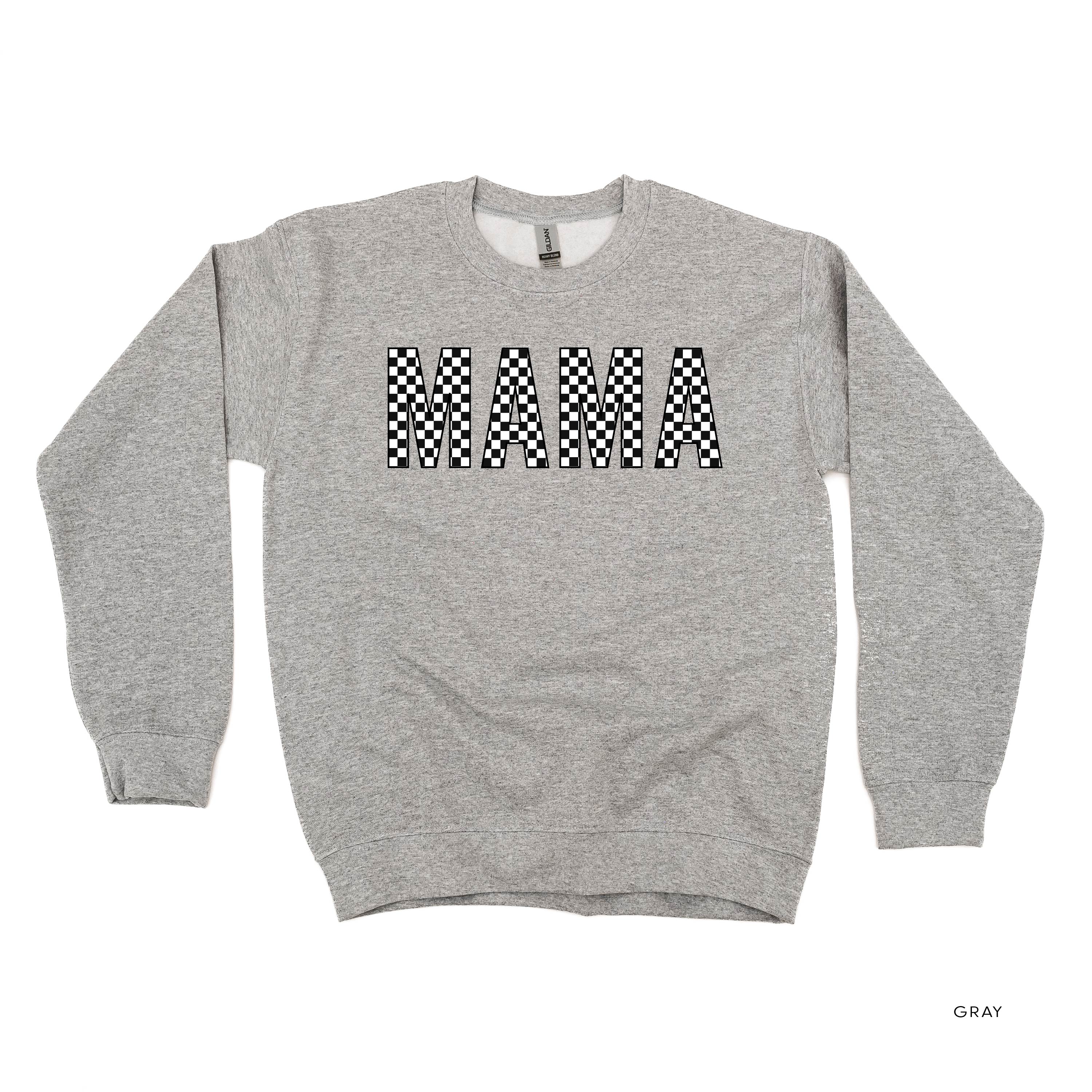 Block Font Checkers - MAMA - BASIC FLEECE CREWNECK Little Mama Shirt Shop LLC