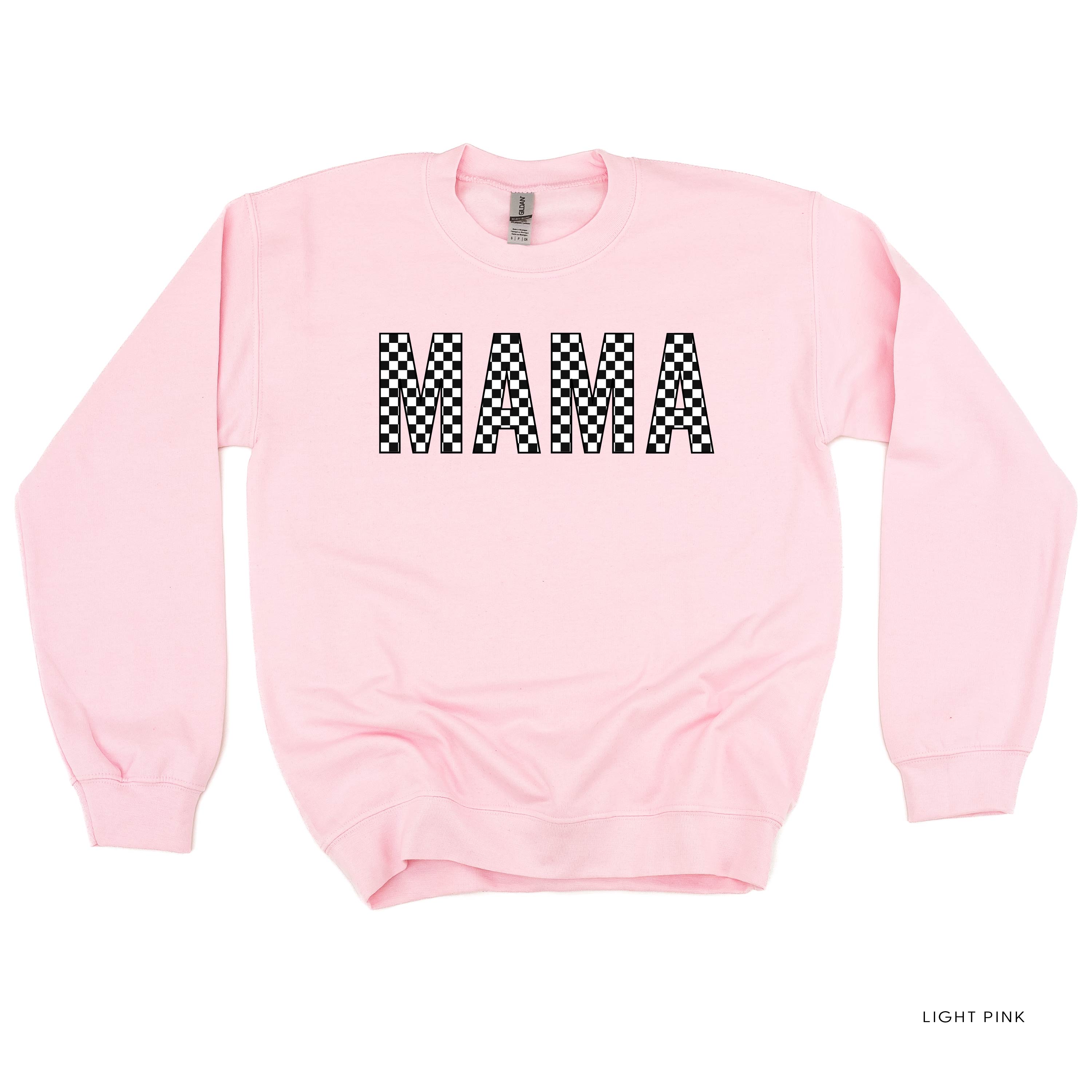 Block Font Checkers - MAMA - BASIC FLEECE CREWNECK Little Mama Shirt Shop LLC