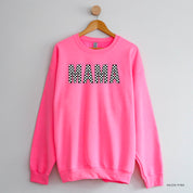 Block Font Checkers - MAMA - BASIC FLEECE CREWNECK Little Mama Shirt Shop LLC