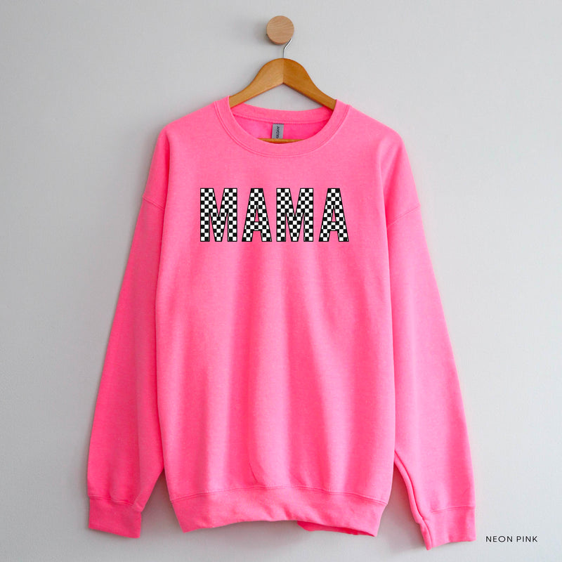 Block Font Checkers - MAMA - BASIC FLEECE CREWNECK