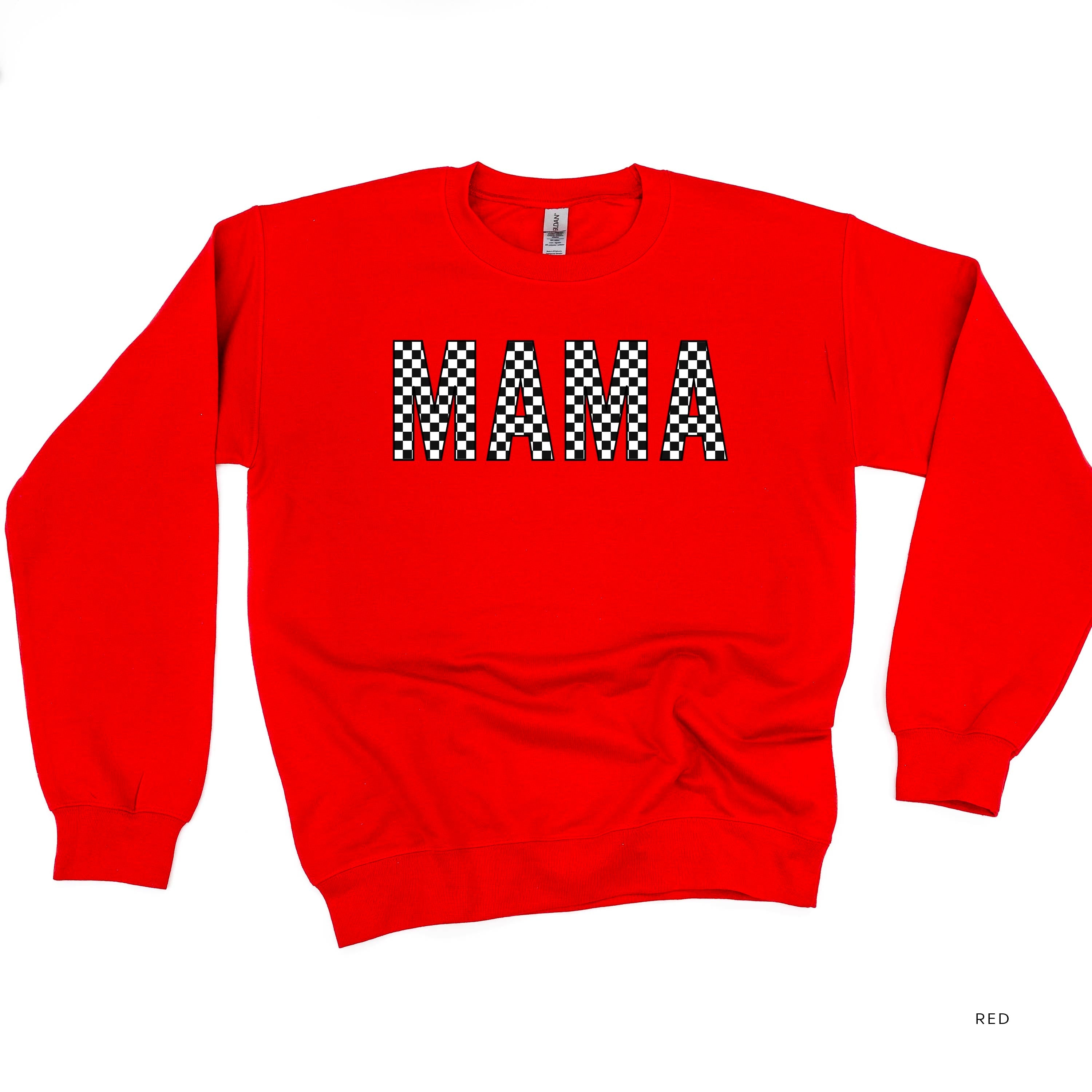 Block Font Checkers - MAMA - BASIC FLEECE CREWNECK Little Mama Shirt Shop LLC