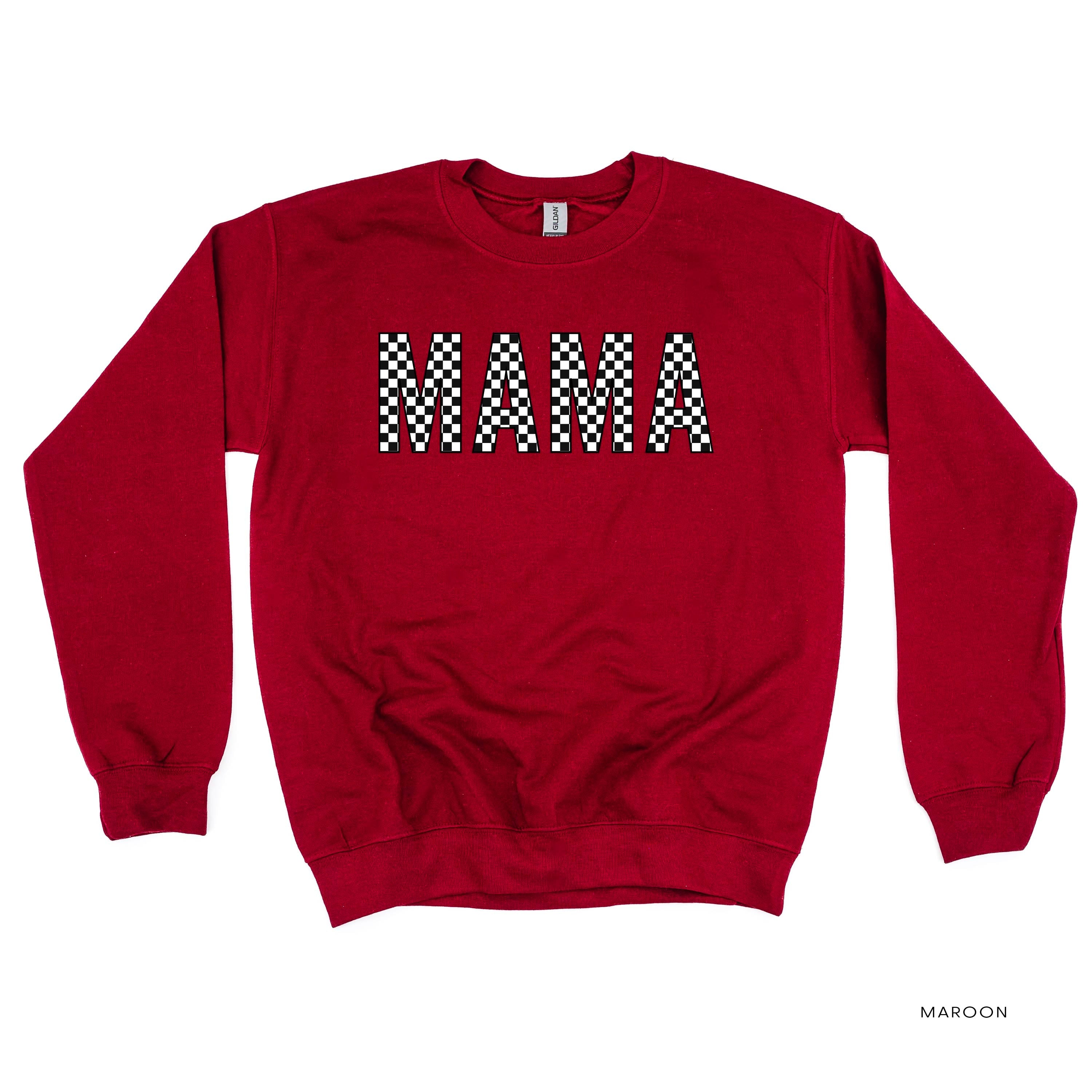Block Font Checkers - MAMA - BASIC FLEECE CREWNECK Little Mama Shirt Shop LLC