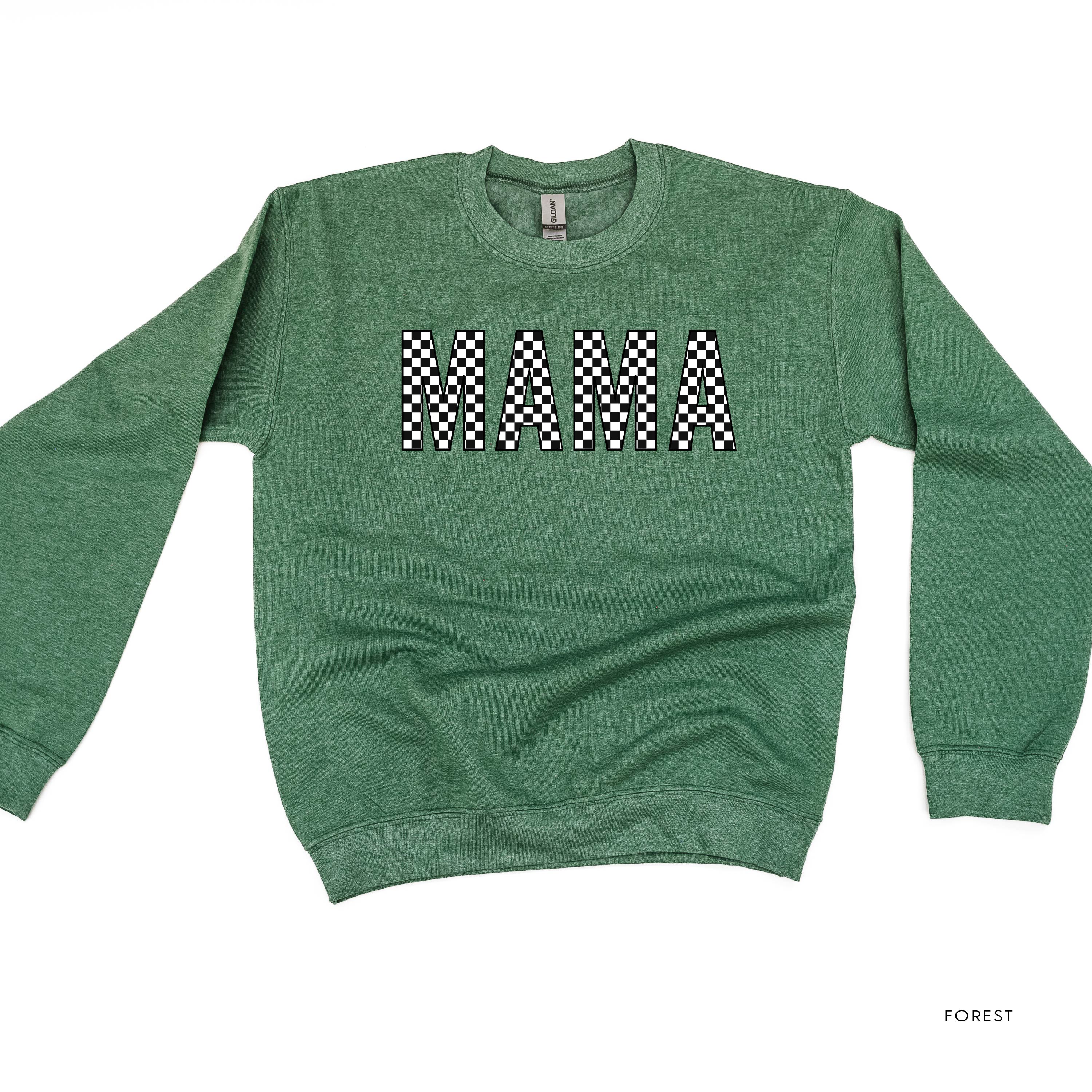 Block Font Checkers - MAMA - BASIC FLEECE CREWNECK Little Mama Shirt Shop LLC