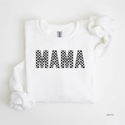 Block Font Checkers - MAMA - BASIC FLEECE CREWNECK Little Mama Shirt Shop LLC