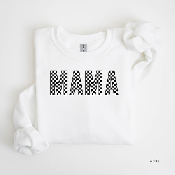 Block Font Checkers - MAMA - BASIC FLEECE CREWNECK