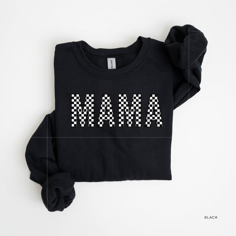 Block Font Checkers - MAMA - BASIC FLEECE CREWNECK